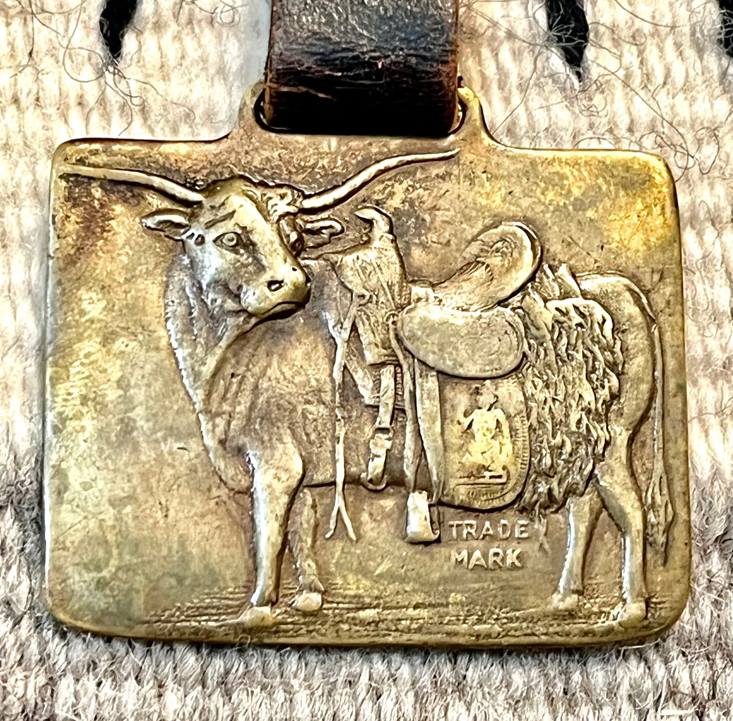 S.C. Gallup Saddlery Antique Brass Longhorn Wearing Saddle Watch Fob