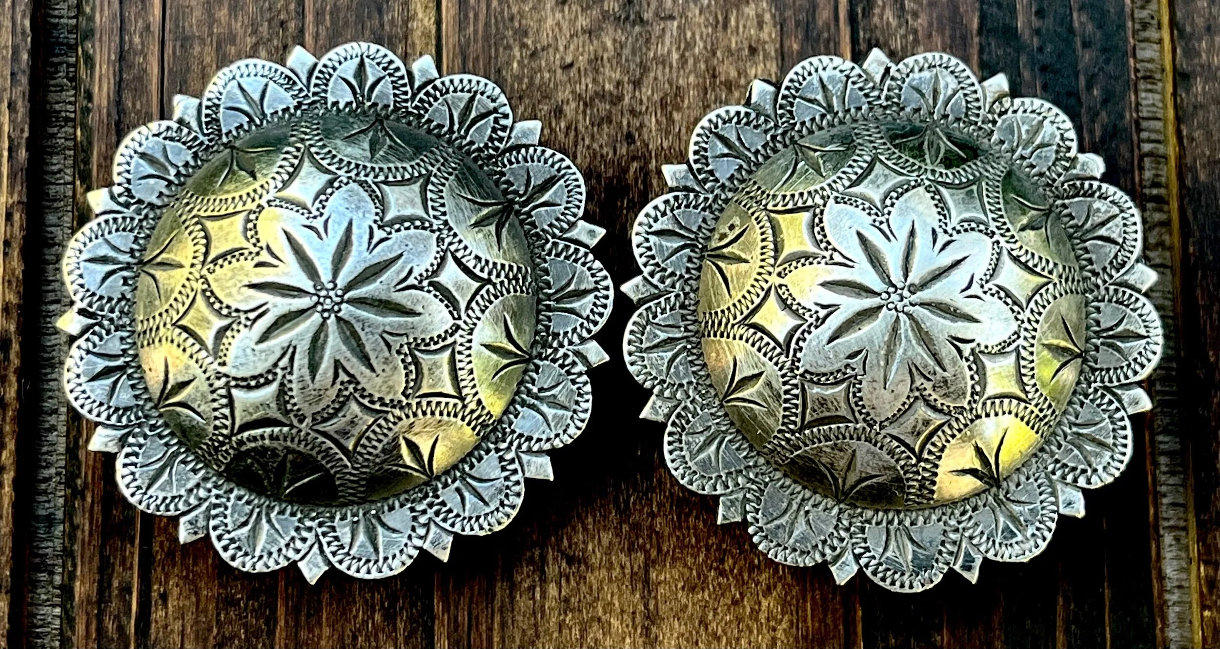 Vintage Hand Engraved Sterling Silver Bridle/Spur Conchos