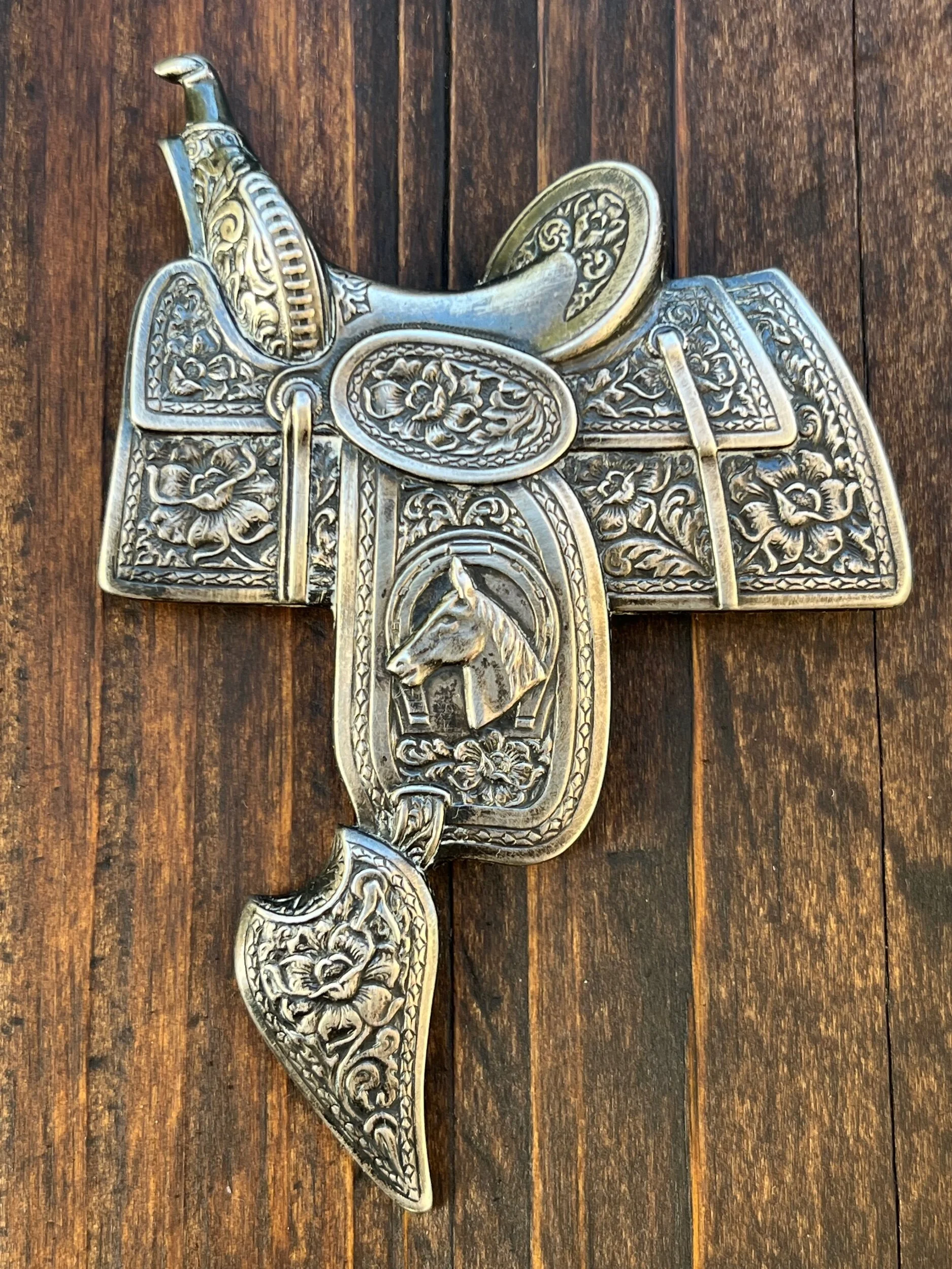 Extremely Fine Large 1940's Sterling Silver Western Saddle Brooch Pin