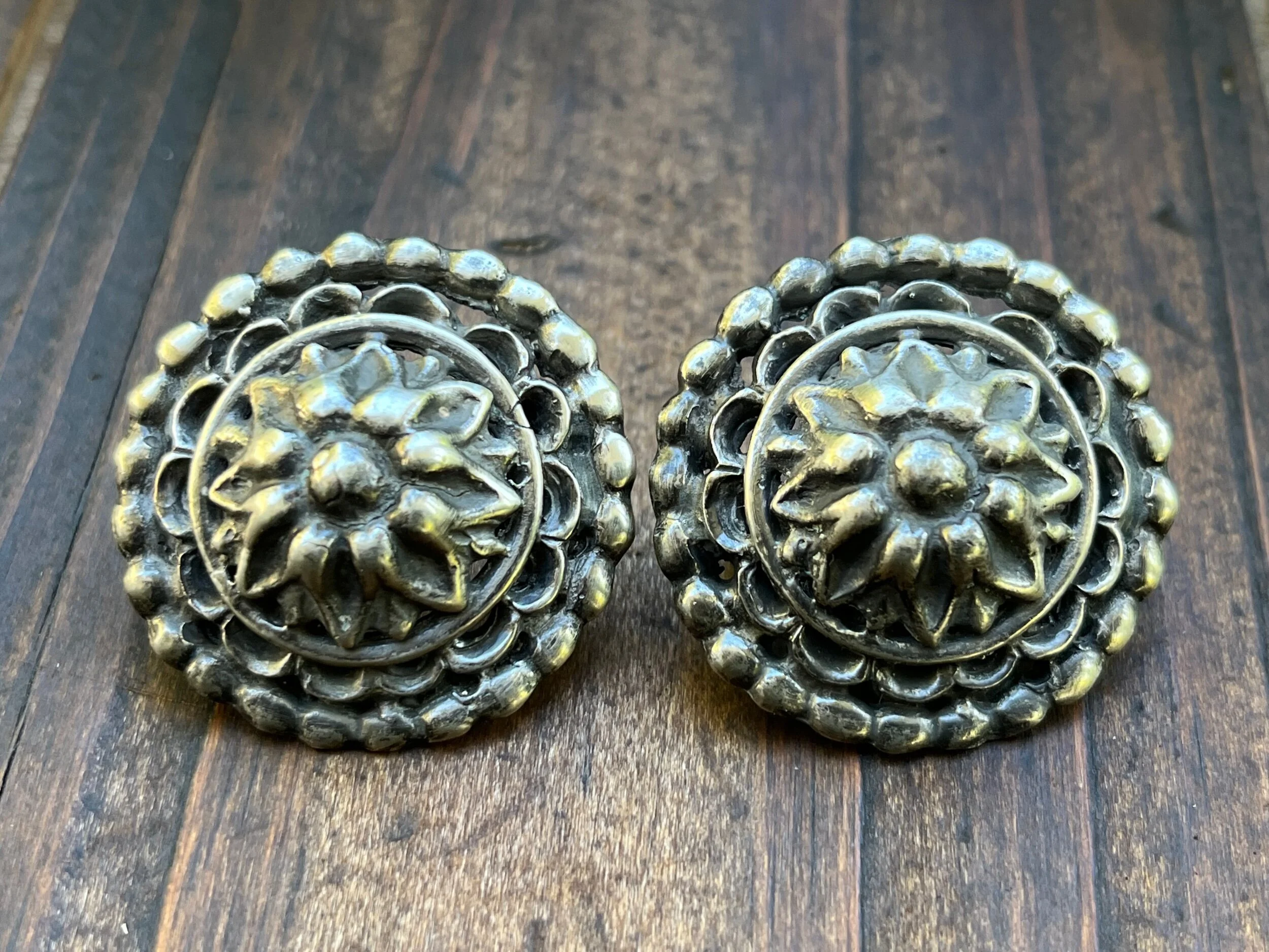 Old Solid Silver Repousse Mexican Bridle Conchos