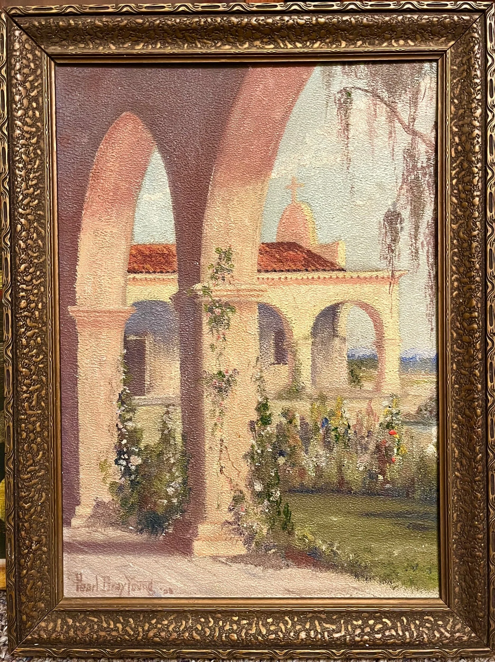 Antique California Mission Impressionist Plein Aire Painting Listed Artist 1928