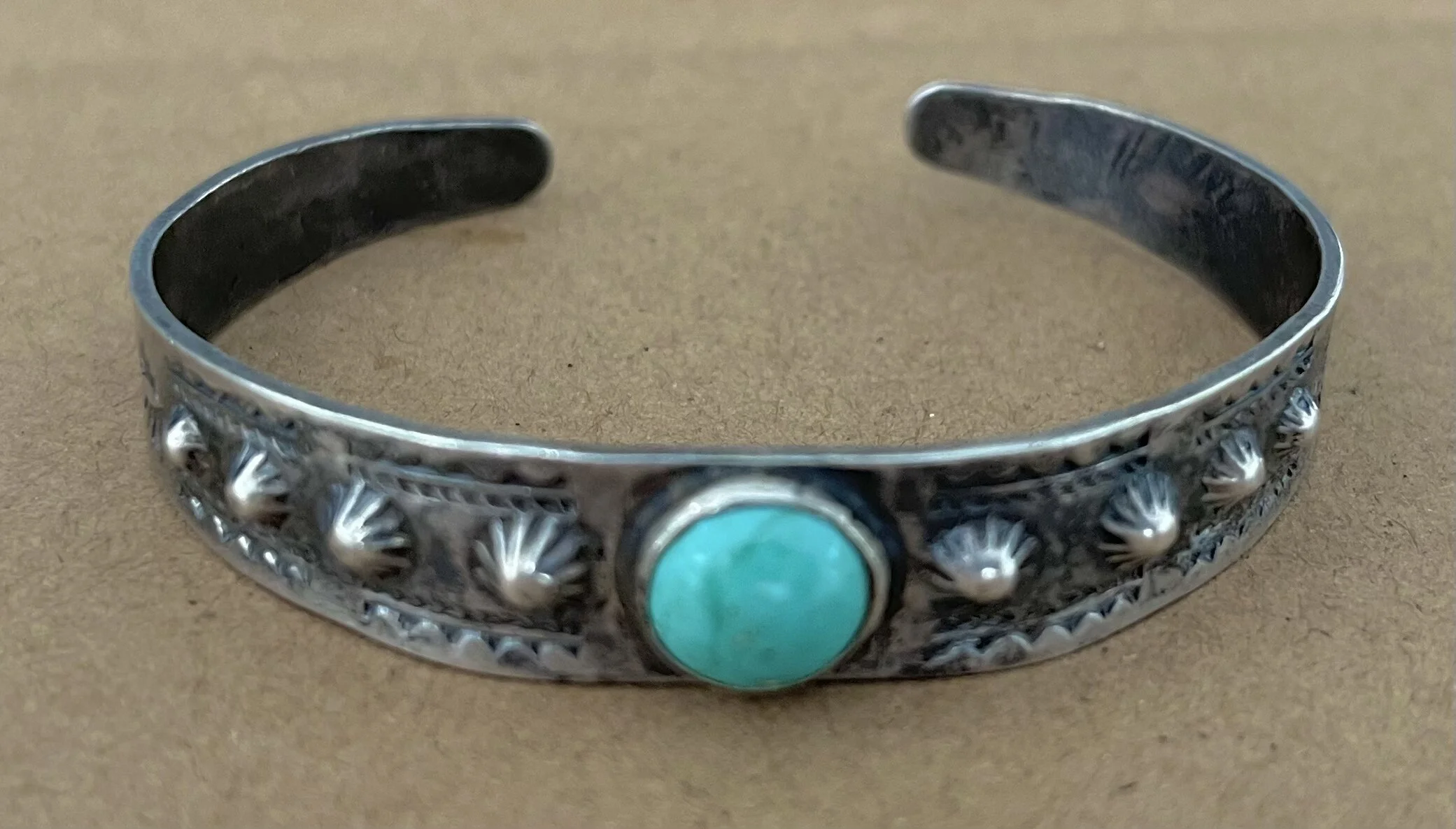 Fred Harvey era Sterling Silver and Turquoise Southwest Indian Bracelet