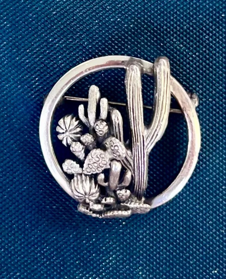 Vintage silver cactus hat pin