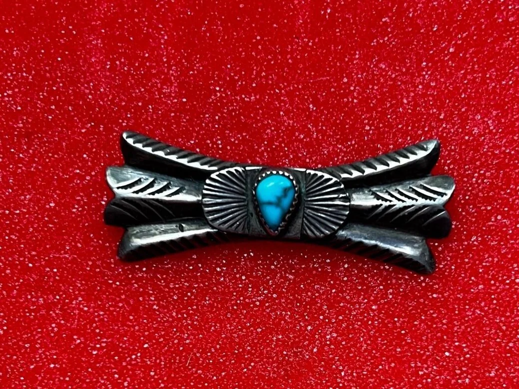 Vintage 1940s era sterling silver Navajo bow hat pin