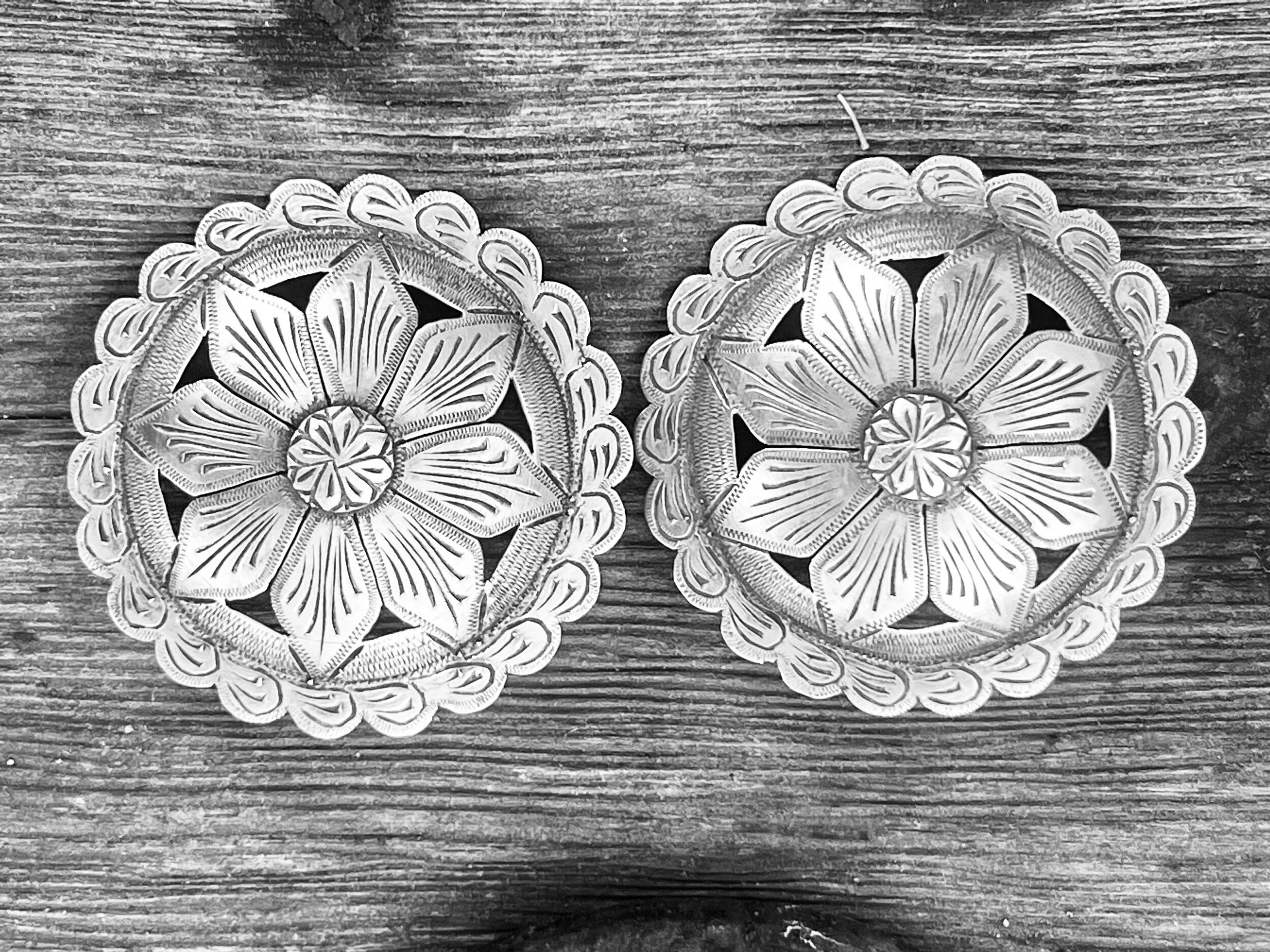 Tapia pattern pierced flower sterling bridle rosette conchos