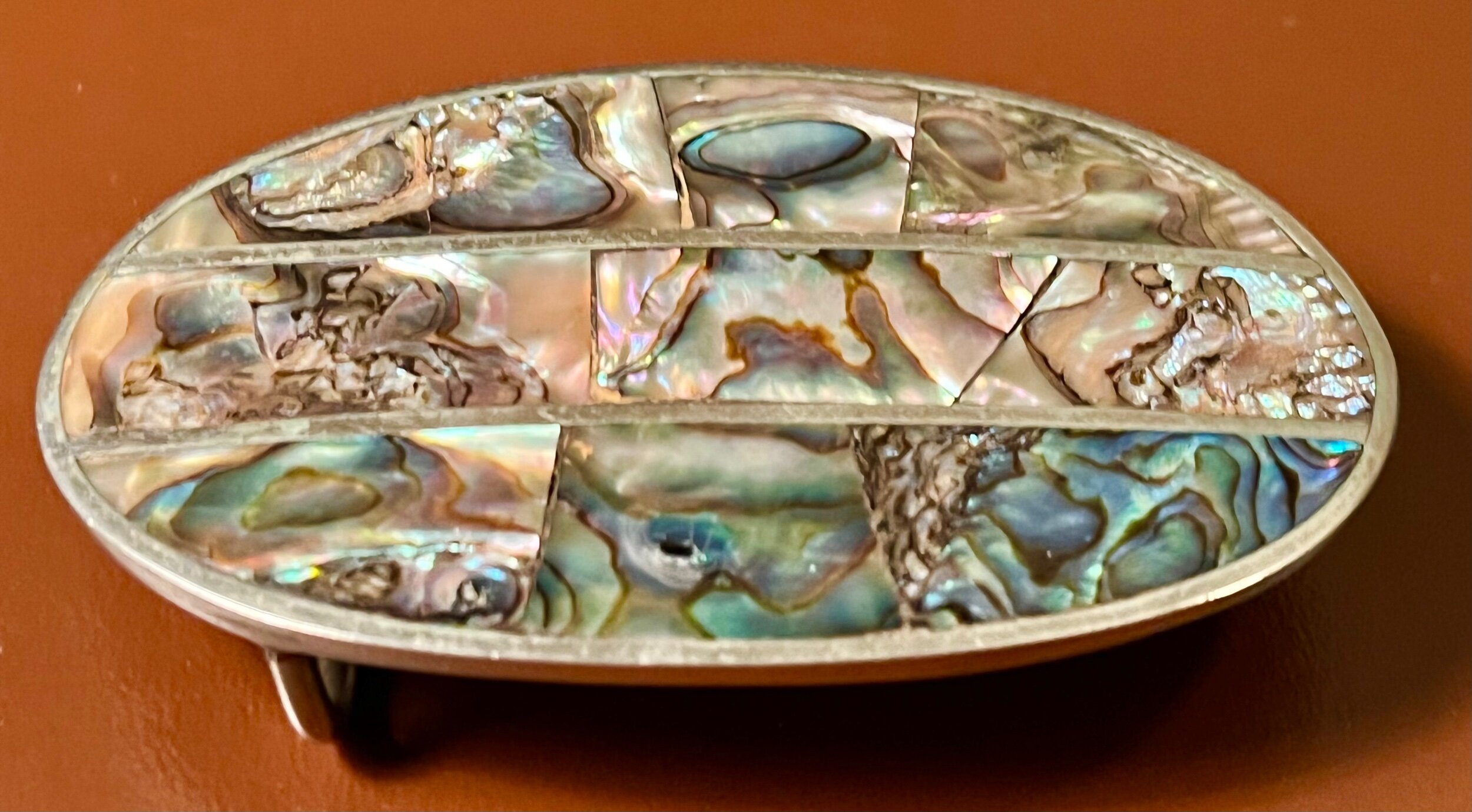 Vintage Silver Abalone Belt Buckle Unisex Made In Mexico Statement Boho Vintage Taxco Alpaca Mexico Panel Bracelet Abalone Shell  main image 3