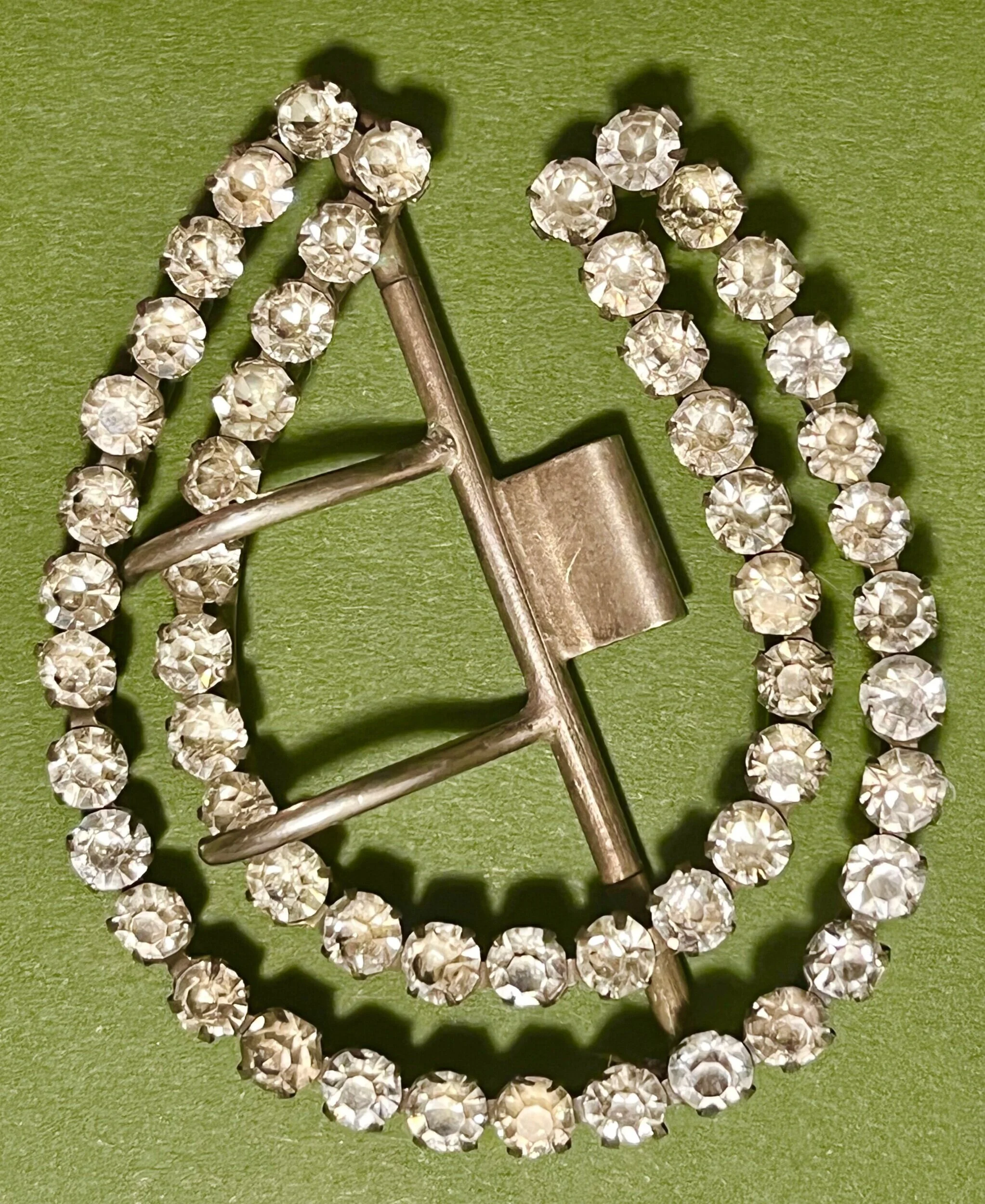 Antique Sterling Silver & Crystal Rhinestone Horseshoe Pin / Brooch
