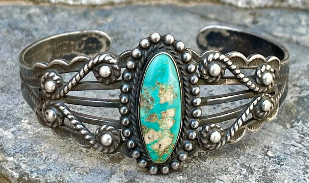 Antique Southwest Fred Harvey-era Sterling and Turquoise Bracelet