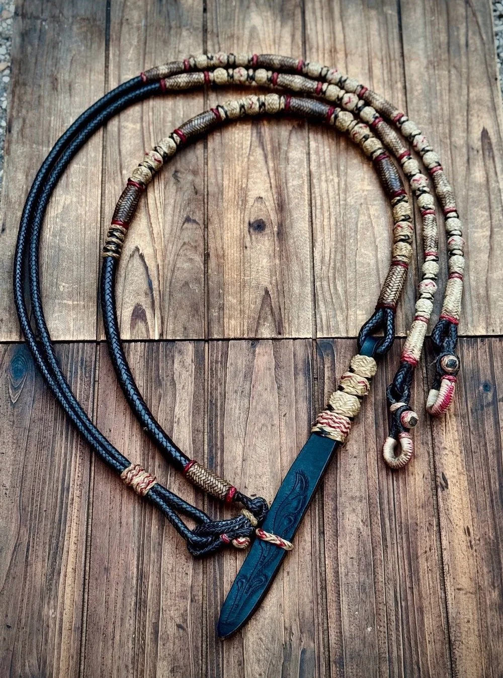 **Vintage California braided leather and rawhide romal reins from Santa Barbara by Gilly Hernandez**

Available for purchase here: https://theoldspanishtrading.com/rawhide-and-leather/reins-rawhide-leather 
Wonderful set of braided California leather