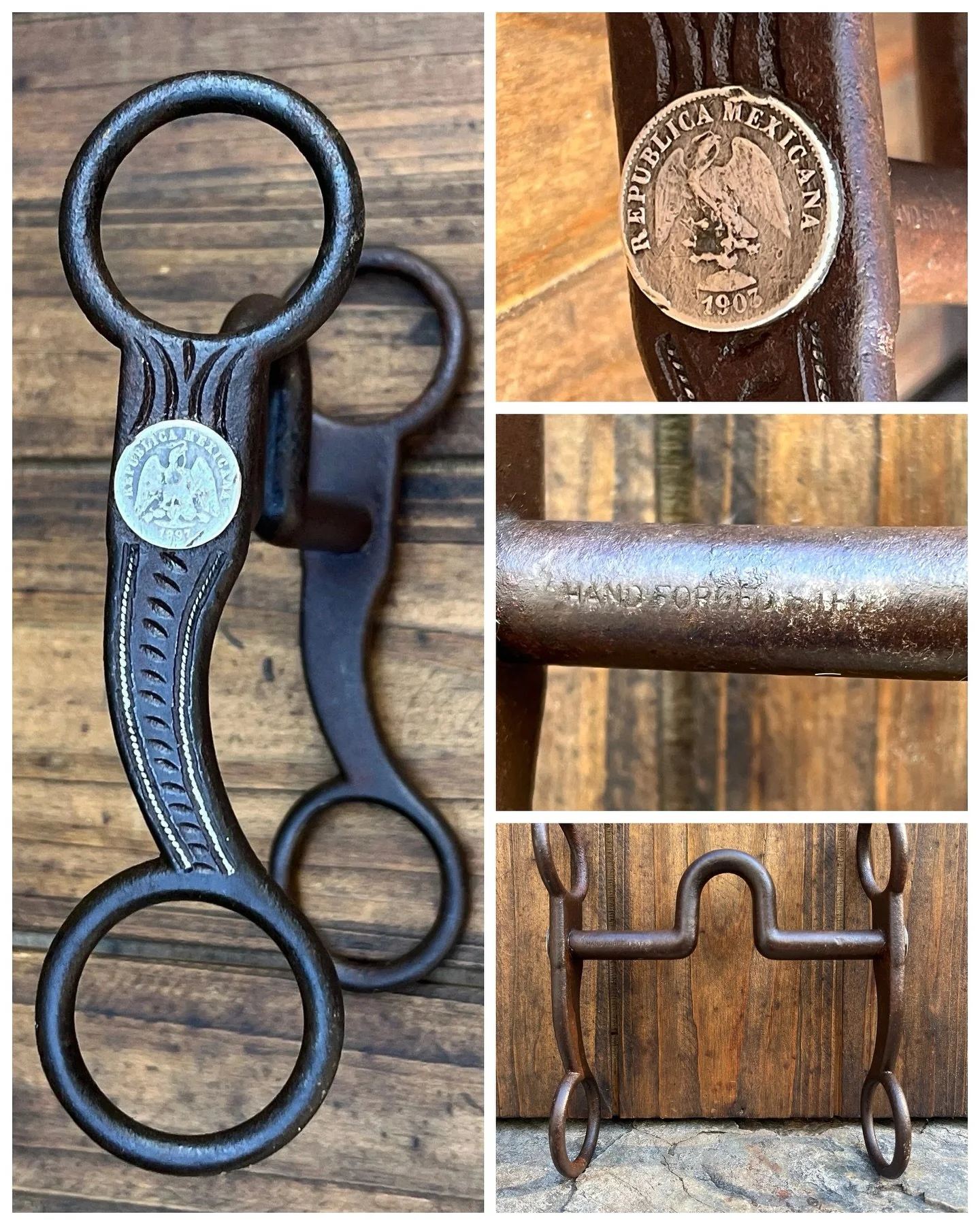 **Early 1900s August Buermann Marked Curb Bit With Mexican Silver Coin Conchos**

Available for purchase here:  https://theoldspanishtrading.com/bits/buermann-curb-bit
Very nice August Buermann maker marked &ldquo;HAND FORGED STEEL&rdquo; with a star