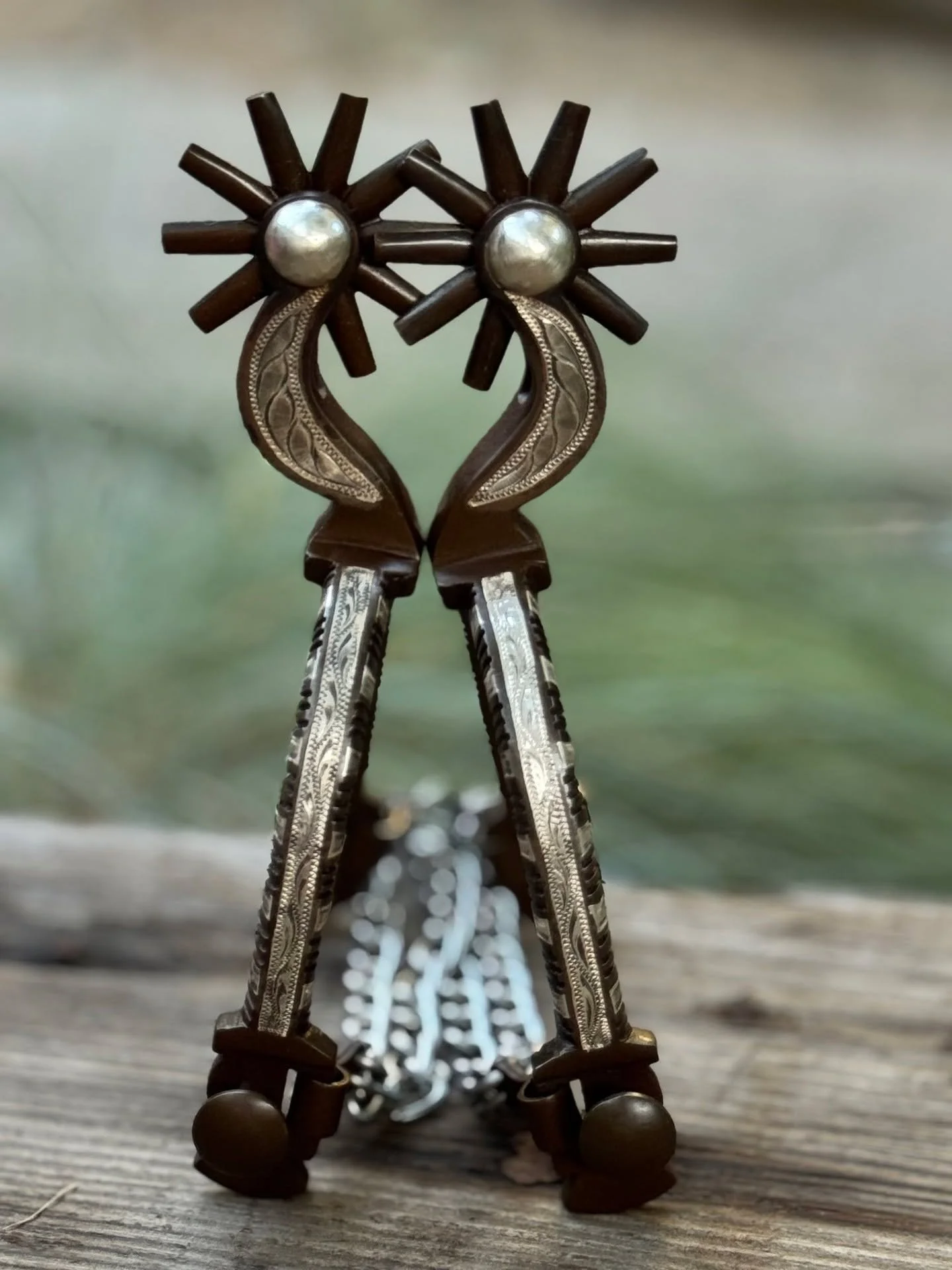 **Early California-style spurs**

Just added to the website. Available for custom order here: https://theoldspanishtrading.com/spurs/ca-luna-spurs 

Exquisite early California-style spurs. These spurs feature double mounted sterling silver inlay and 