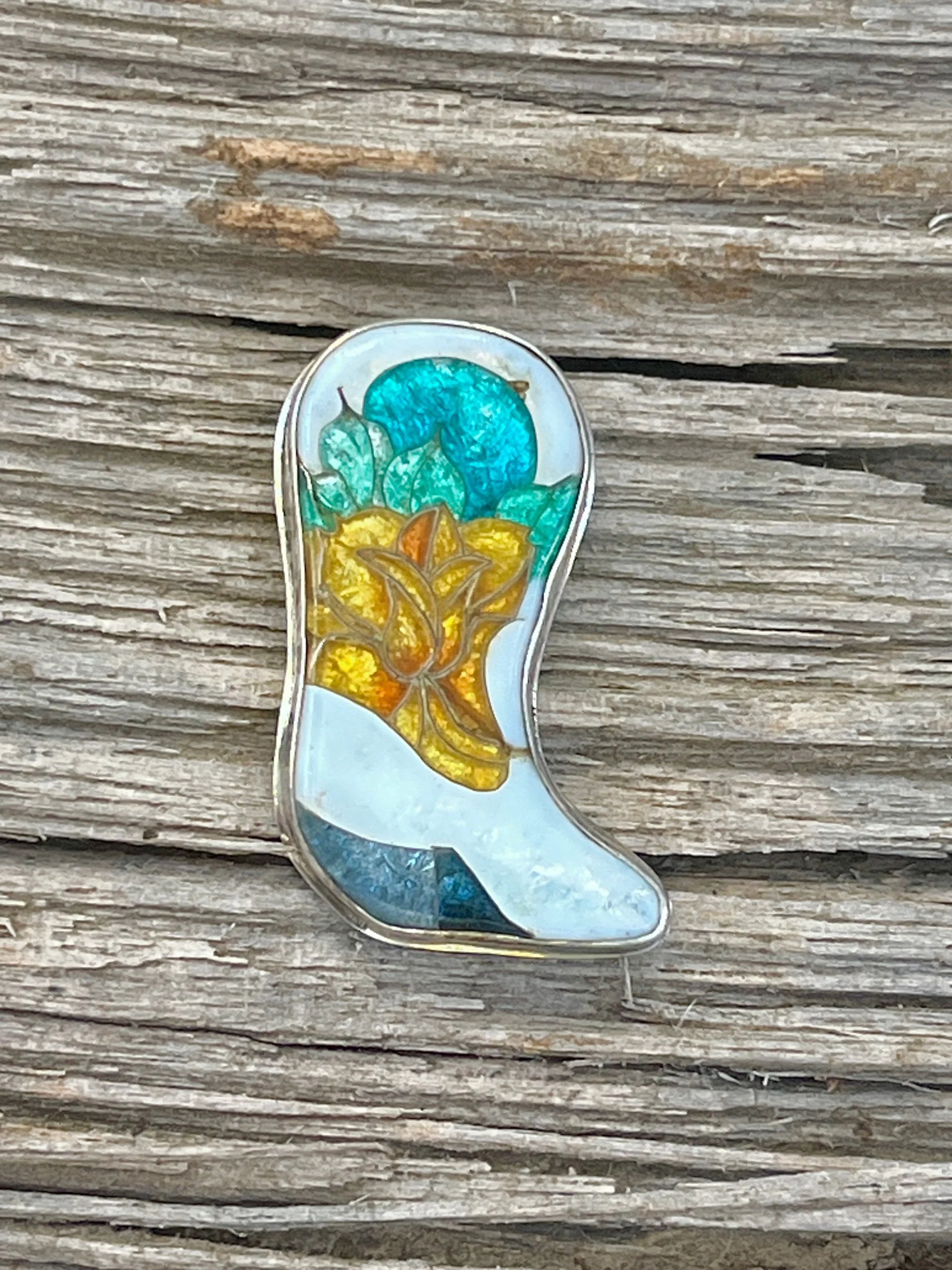 Vintage Navajo Sterling / Opal Cowboy Boot Pin