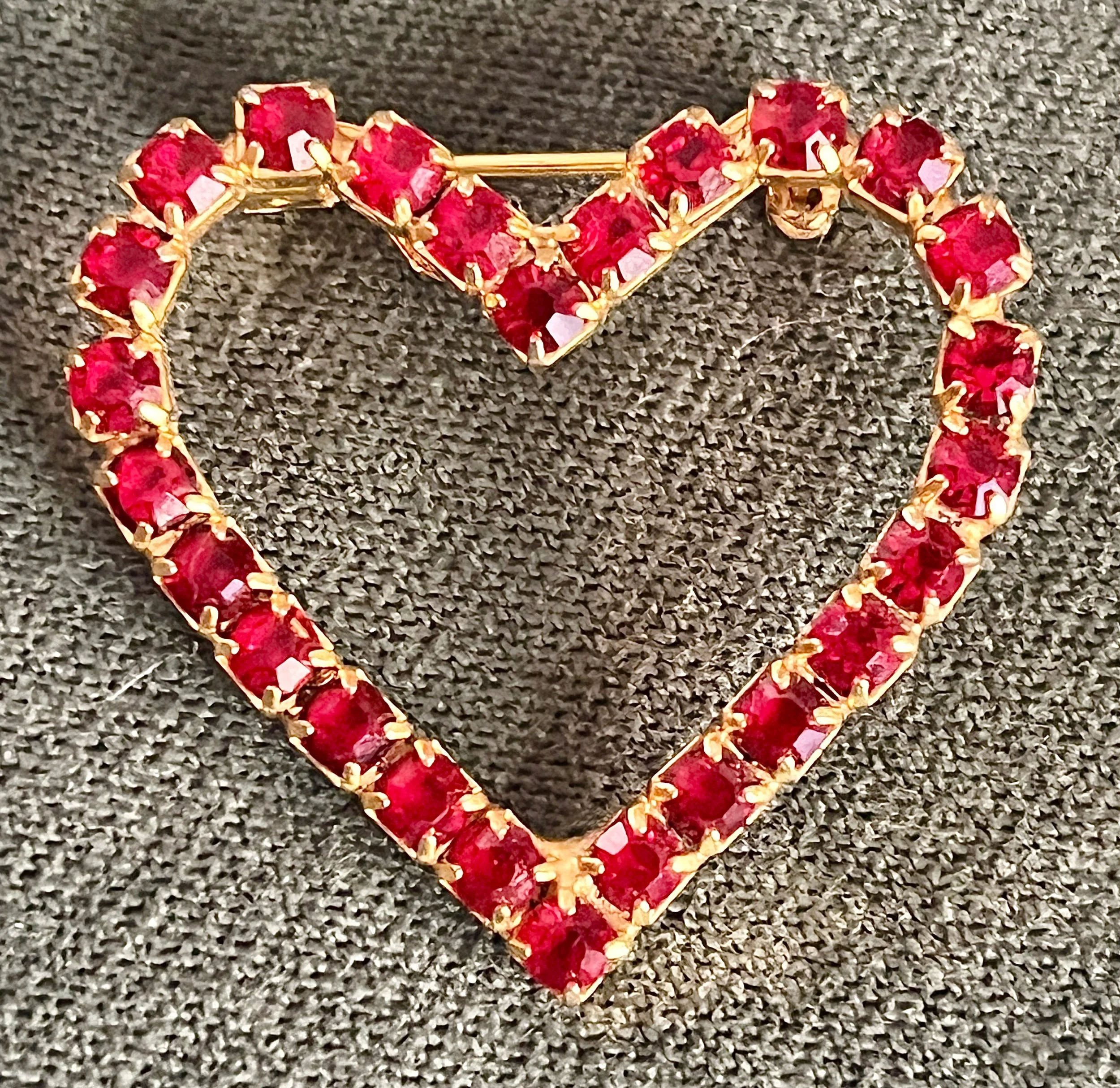 Vintage Red Crystal Heart Pin
