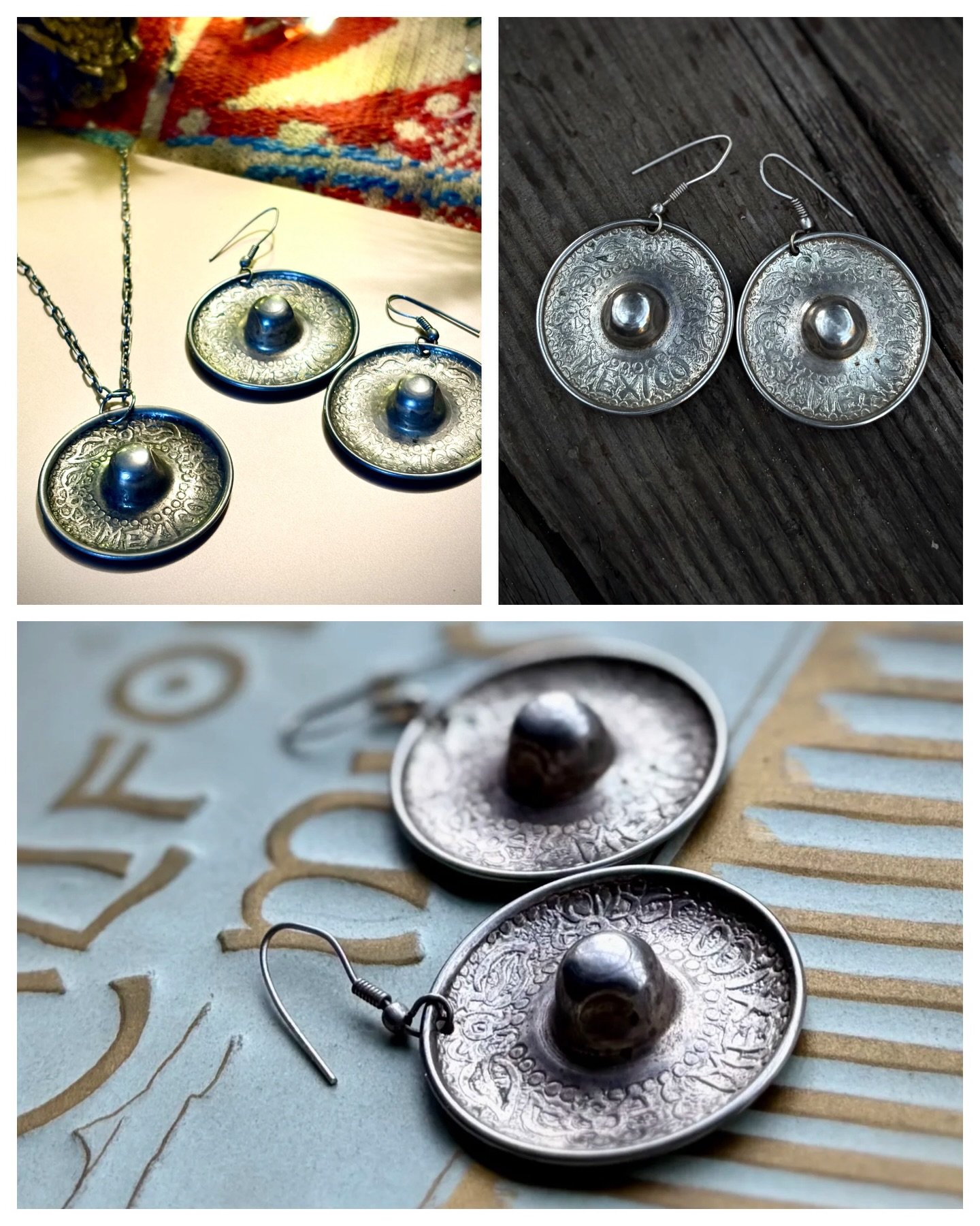 🎄🎅🏻 IN STOCK AND READY TO SHIP 🎅🏼🎄 antique 1930s sterling silver sombrero earrings and necklace set
Available here: https://theoldspanishtrading.com/silver-buckles-and-conchos/he192avd4qpd9k3a9klx2blxj9tw5w

Adorable antique sterling silver som