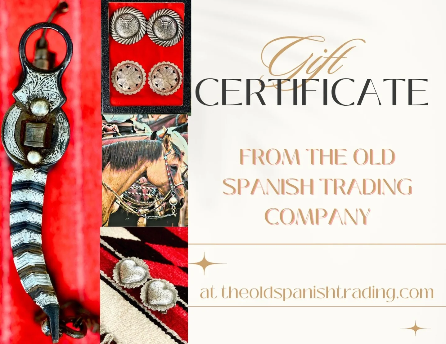 Gift certificates available for last minute Christmas gifts!  The gift certificates are available in amounts of $100. Perfect for giving someone special the gift of a custom bit or pair of spurs, or anything on my website!  They are delivered digital
