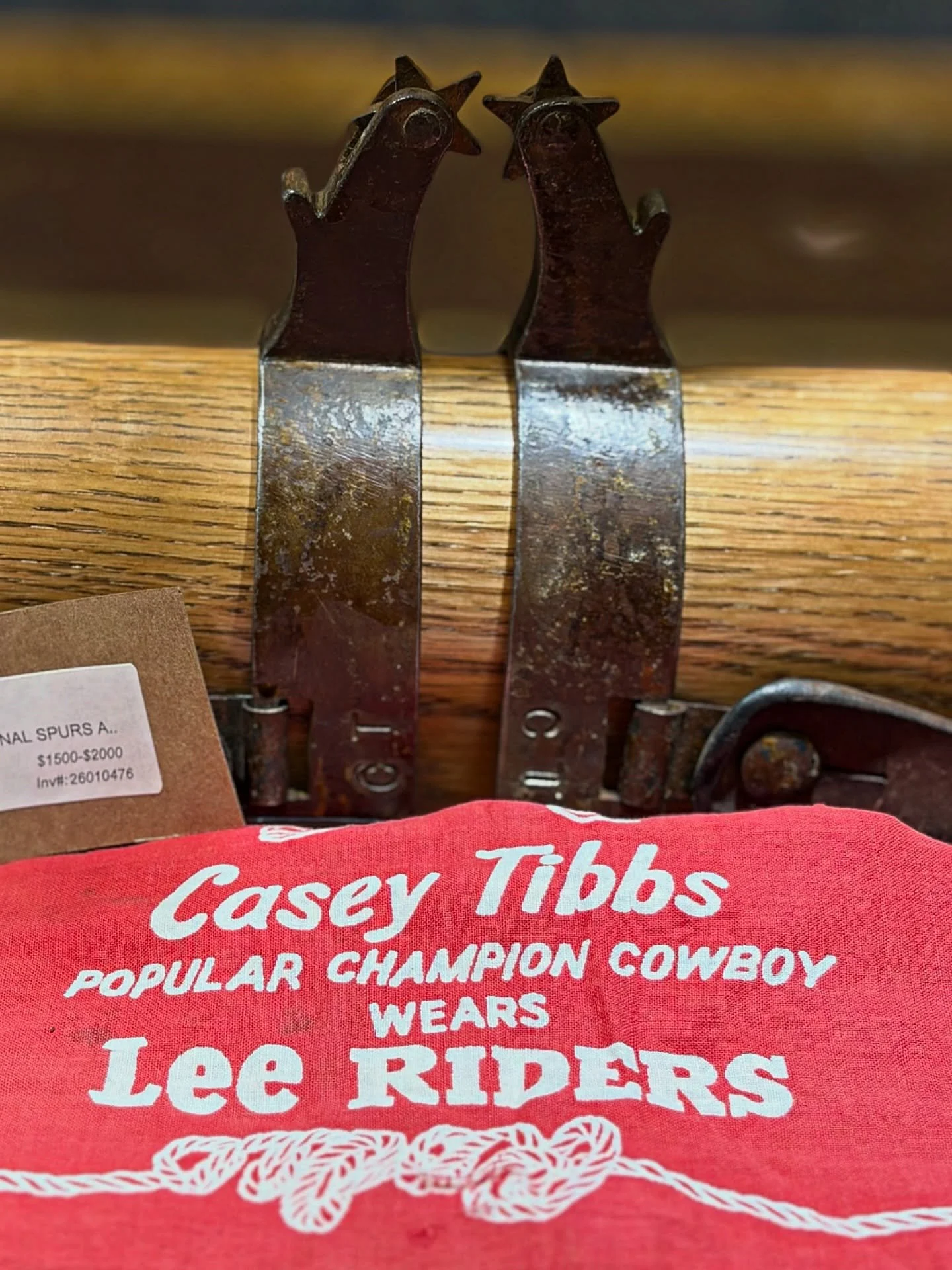Casey Tibbs&rsquo; personal spurs!  They sell tonight at the Old West Show and Auction in Las Vegas, Nevada. Bid on it here!  http://auctions.morphyauctions.com/casey_tibbs_personal_spurs_and_souvenir_scarf-lot657313.aspx