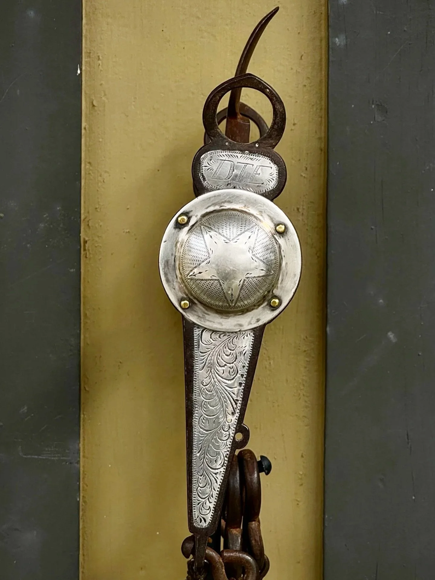 Las Cruces spade bit by J Tapia of Los Angeles, California 
Available for purchase here: https://theoldspanishtrading.com/bits/tapia-lascruces 

Presented for your consideration is this beautiful old antique California spade bit by J Tapia, beautiful