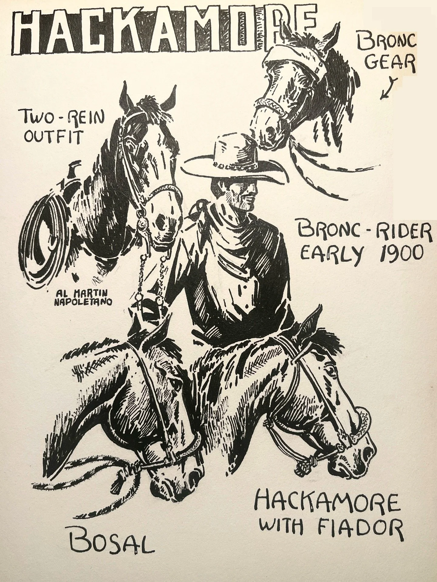 ✨ HACKAMORE art print by Western Horseman artist Al Martin Napoletano ✨
Available for purchase here: https://theoldspanishtrading.com/antique-western-art/hackamore

Vintage 1950s &ldquo;HACKAMORE&rdquo; print by western artist Al Martin Napoletano. B