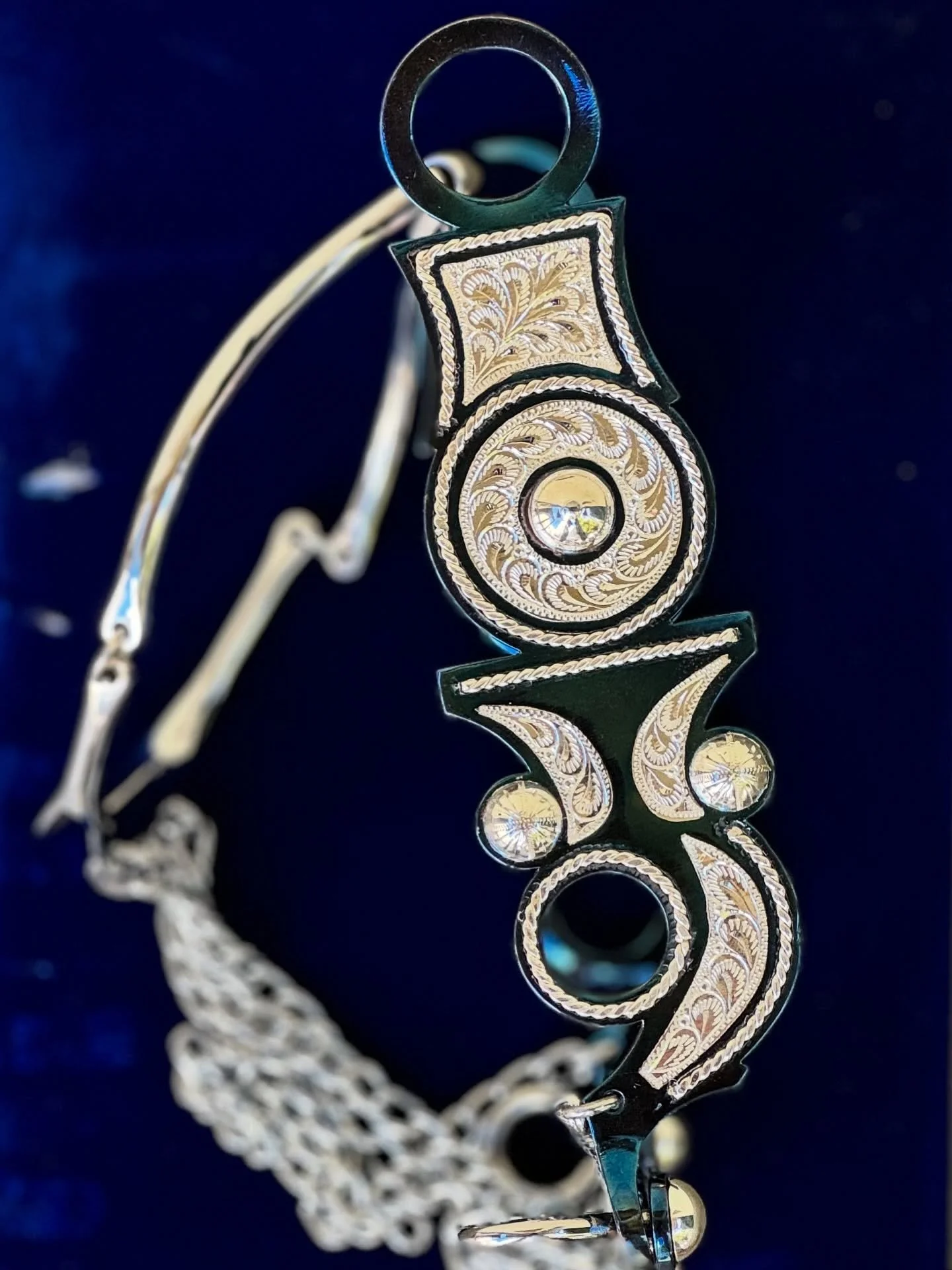 Jesus Mardue&ntilde;o pattern ring bit historically brought to life. This highly detailed bit inspired me with its complex elements and vestiges of early California such as large sterling silver domed spots, single point engraving, and twisted silver