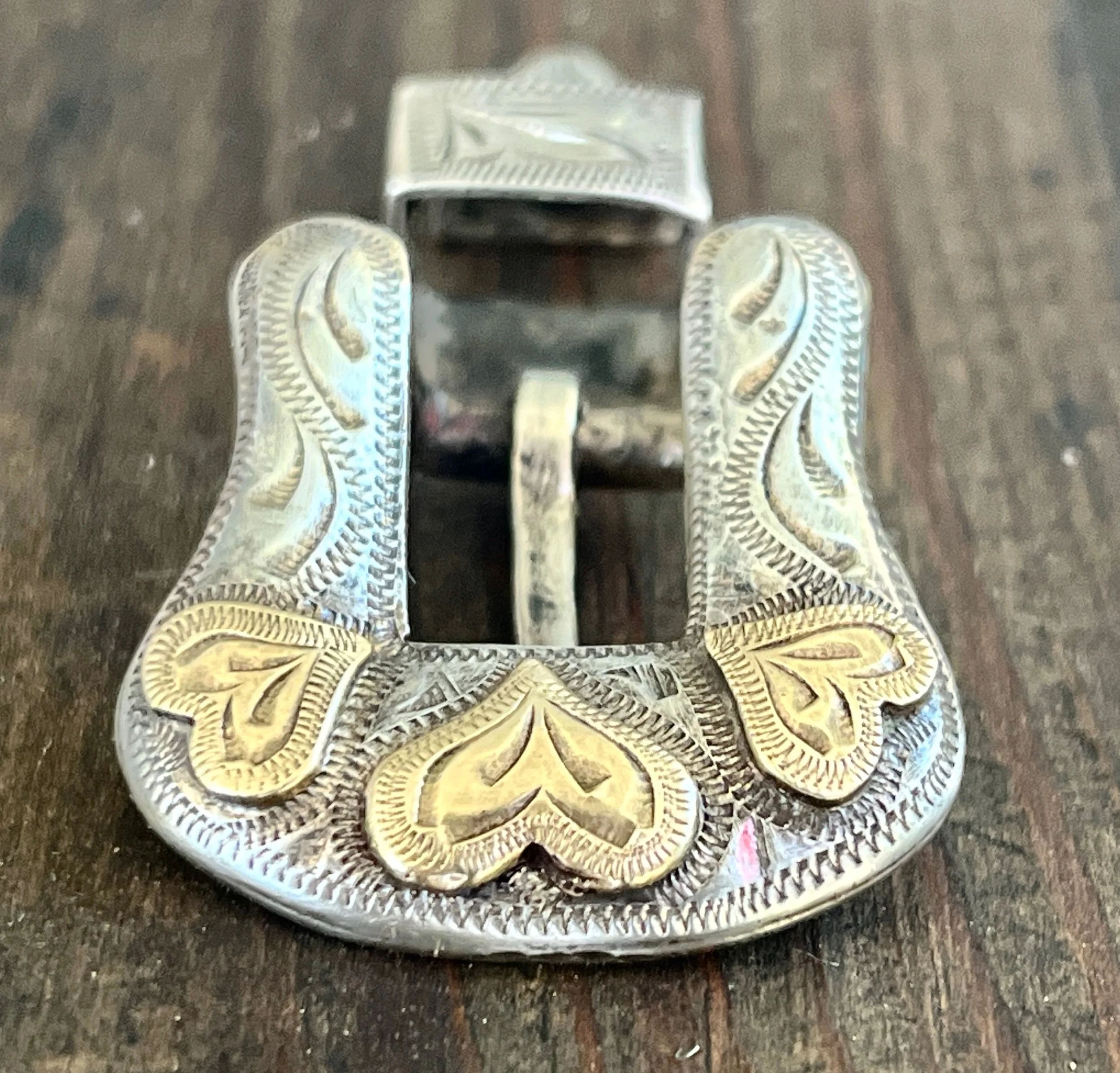 Vintage Western / Engraved HEARTS Bridle Buckle Sterling Silver 3-piece Set