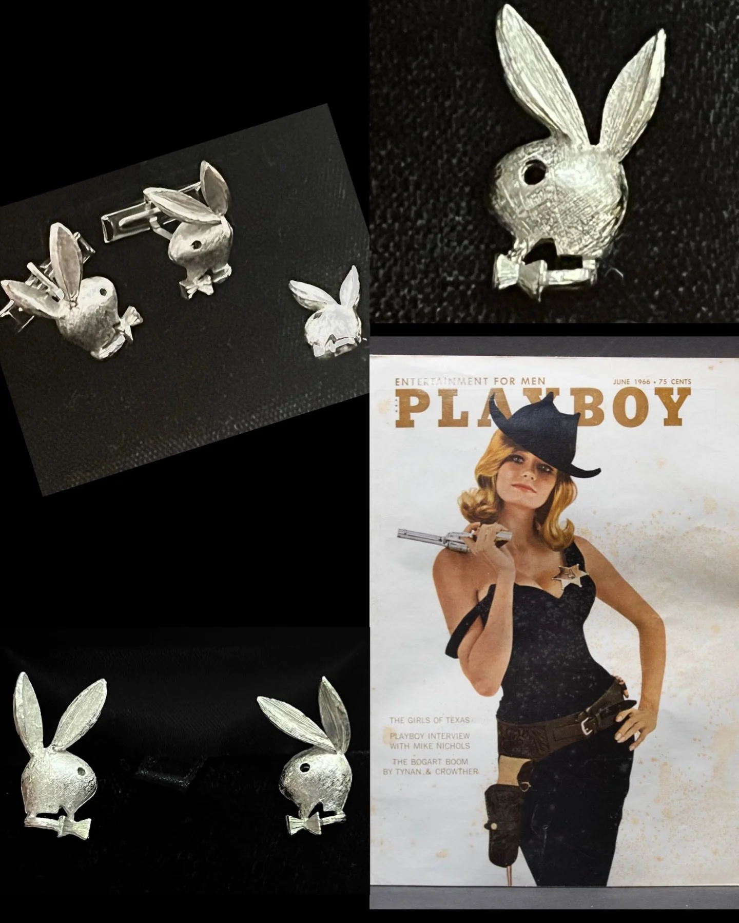 🐰 🎲 Vintage Playboy Bunny Cufflink and Lapel Pin Set in Box 🎲 🐰 
Available for purchase here: https://theoldspanishtrading.com/pins-fobs/a6lh7fw9j4eo300oy8b7tii4l0uqr6

Vintage Playboy bunny set of lapel pin and cufflinks. We think these may be t