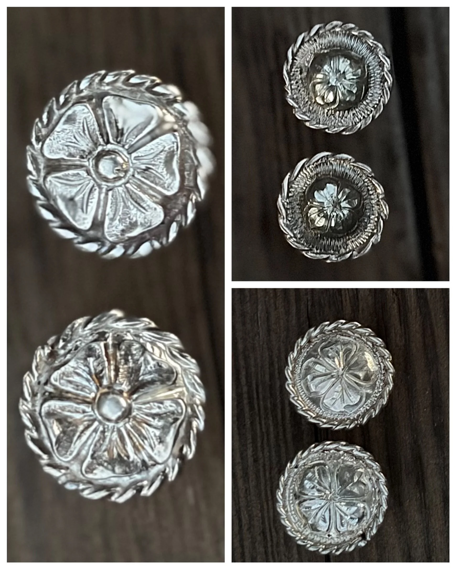 Just listed on the site!  I&rsquo;ve got a large group of the cutest bridle end conchos for sale. These are really hard to find in this condition. All of them are new old stock from the 1960s. Check them out here: https://theoldspanishtrading.com/sil