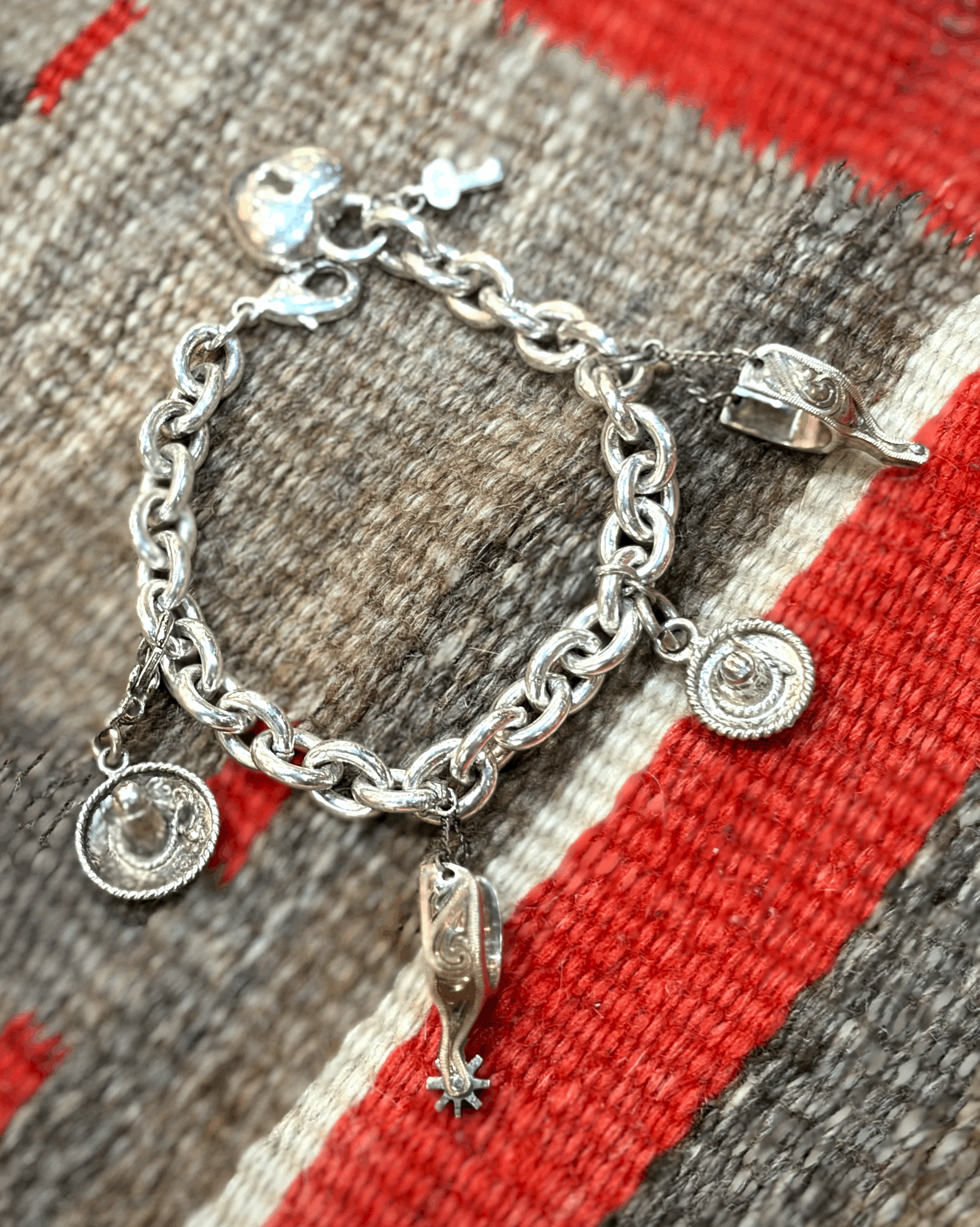 Vintage sterling silver cowboy charm bracelet