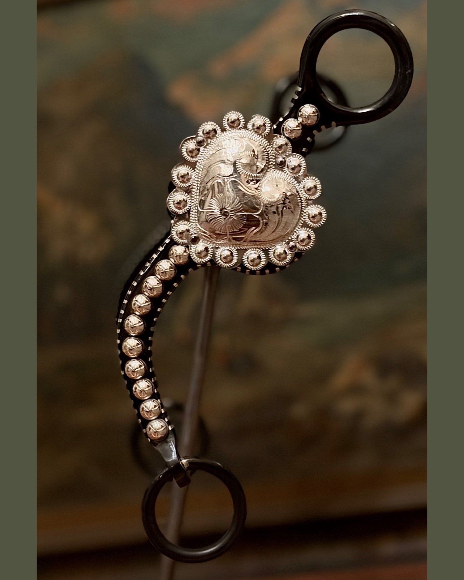 Shank bit with sterling silver puffed heart conchos, available with your brand or initials