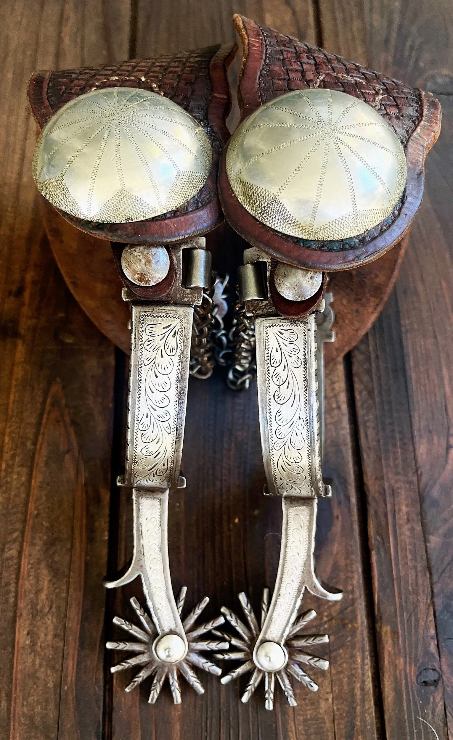Antique Double Mounted Northern Plains style Spurs by Raphael (Filo) Gutierrez  (1889-1958)