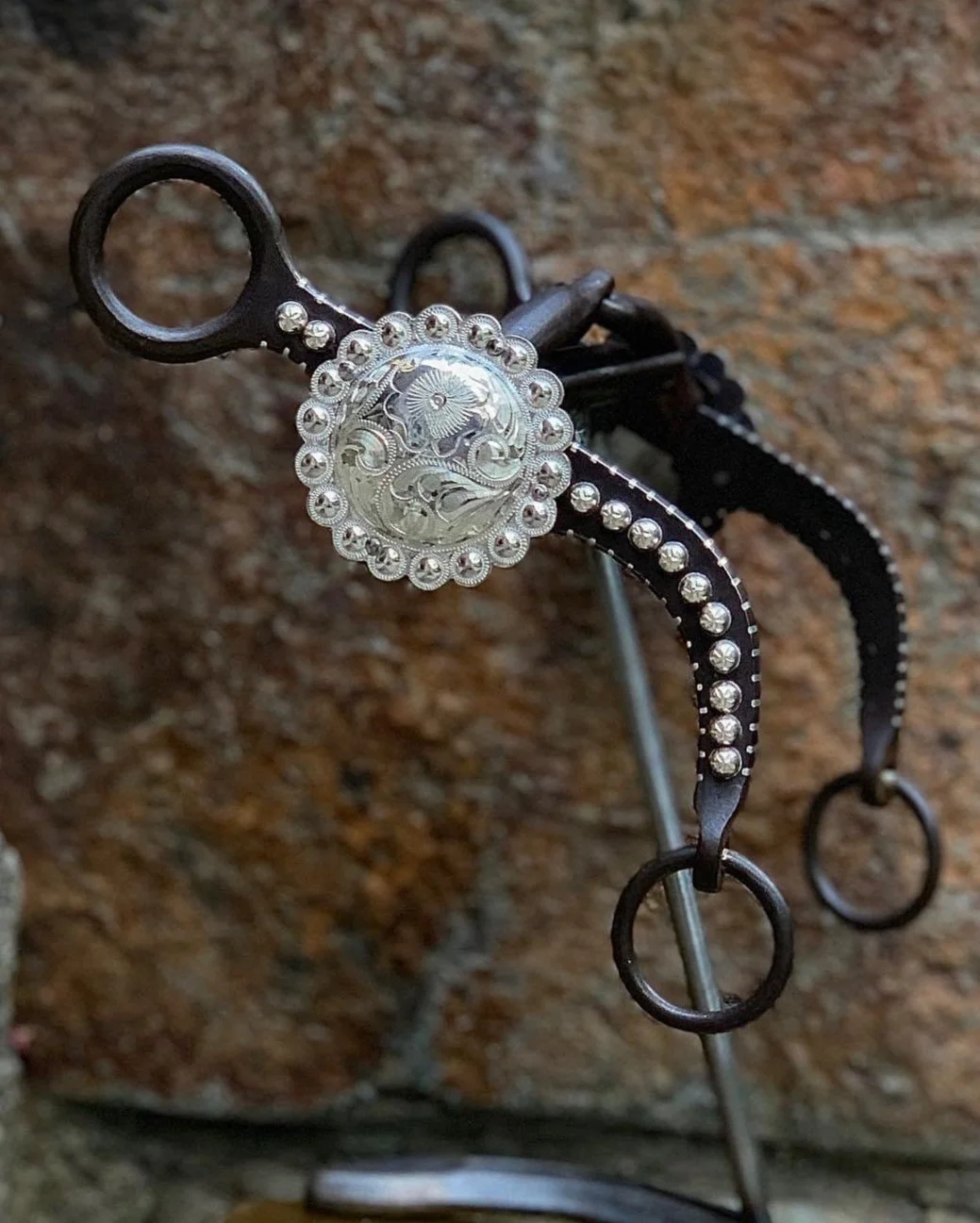 Shank bit with sterling silver scalloped conchos, available with your brand or initials