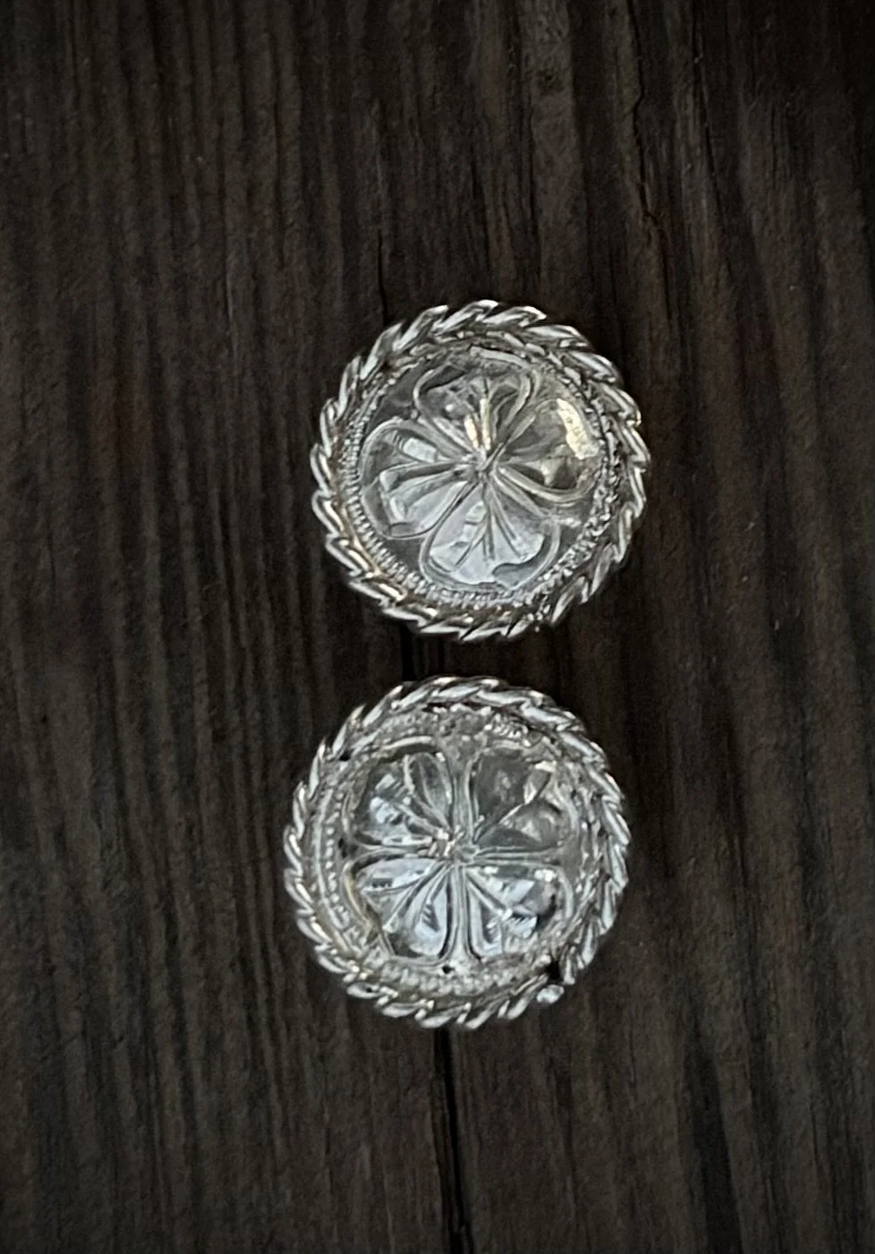 Vintage sterling silver bridle end conchos 5/8" across - rope edge with flower centers