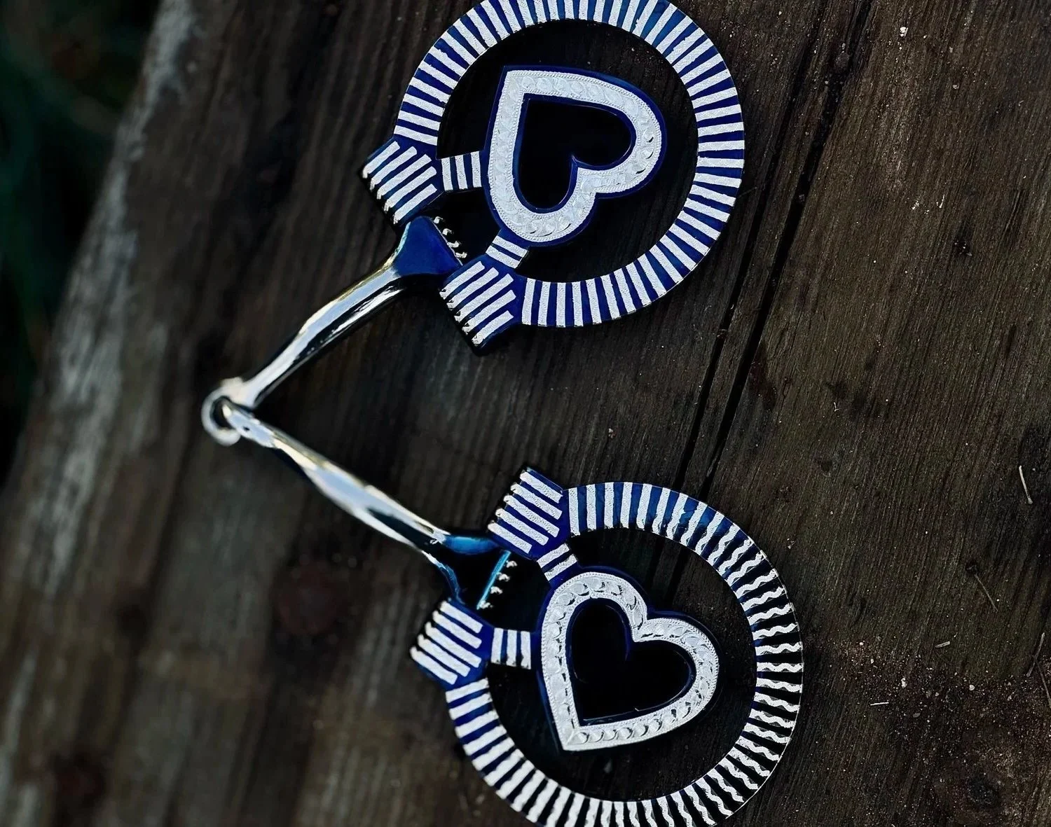 Custom Snaffle bit with open heart and sterling silver inlay