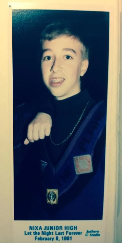 Here's our man Caleb rockin' that sweet Apparatus sweater with the patches. He tore up that junior high dance.