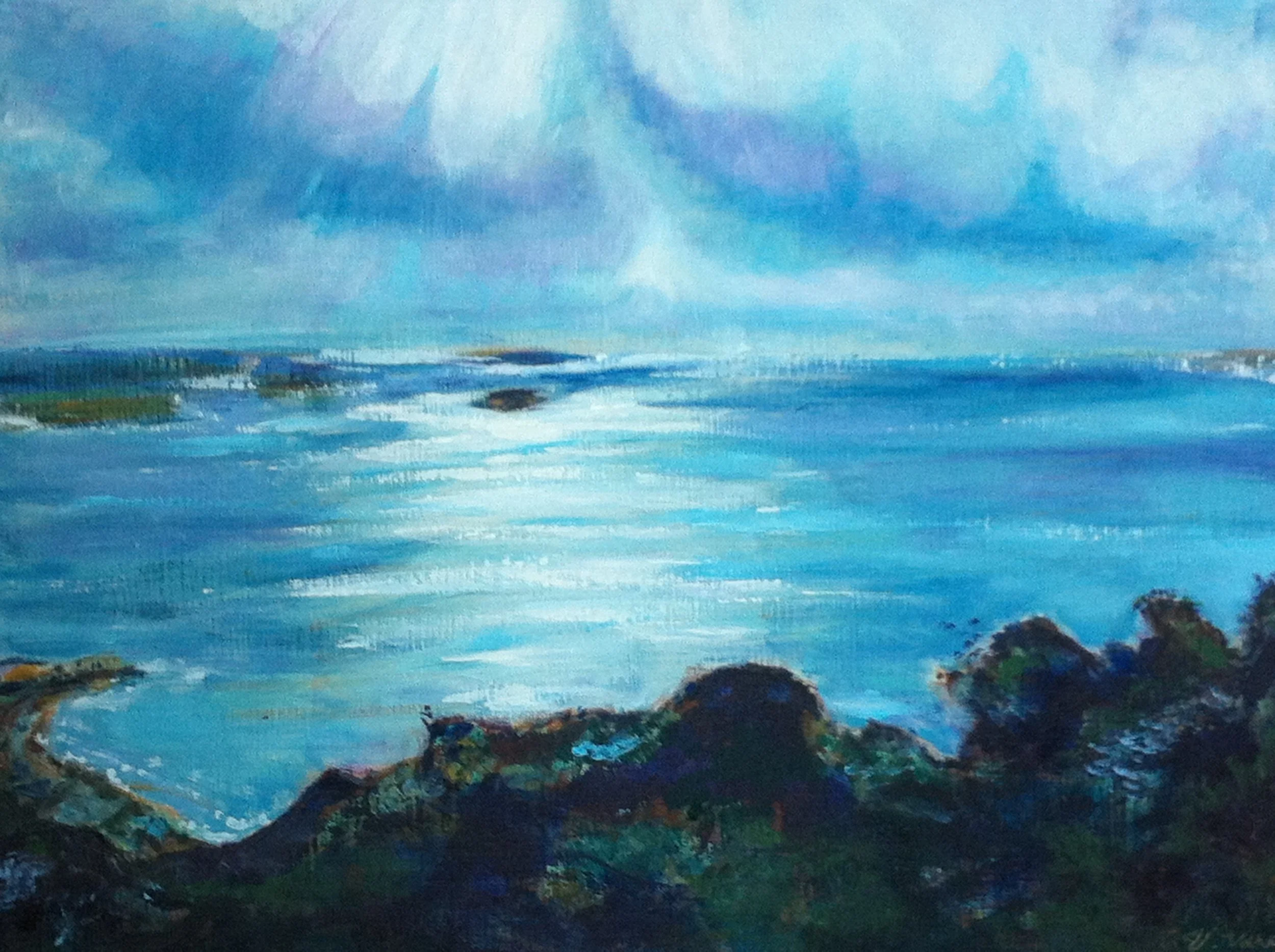      "View from Nokogiri Mountain"      “Vista desde la montaña de Nokogiri”    125,000 Yen  50 x 65 cm (20 x 25.5 ")  acrylic on canvas         