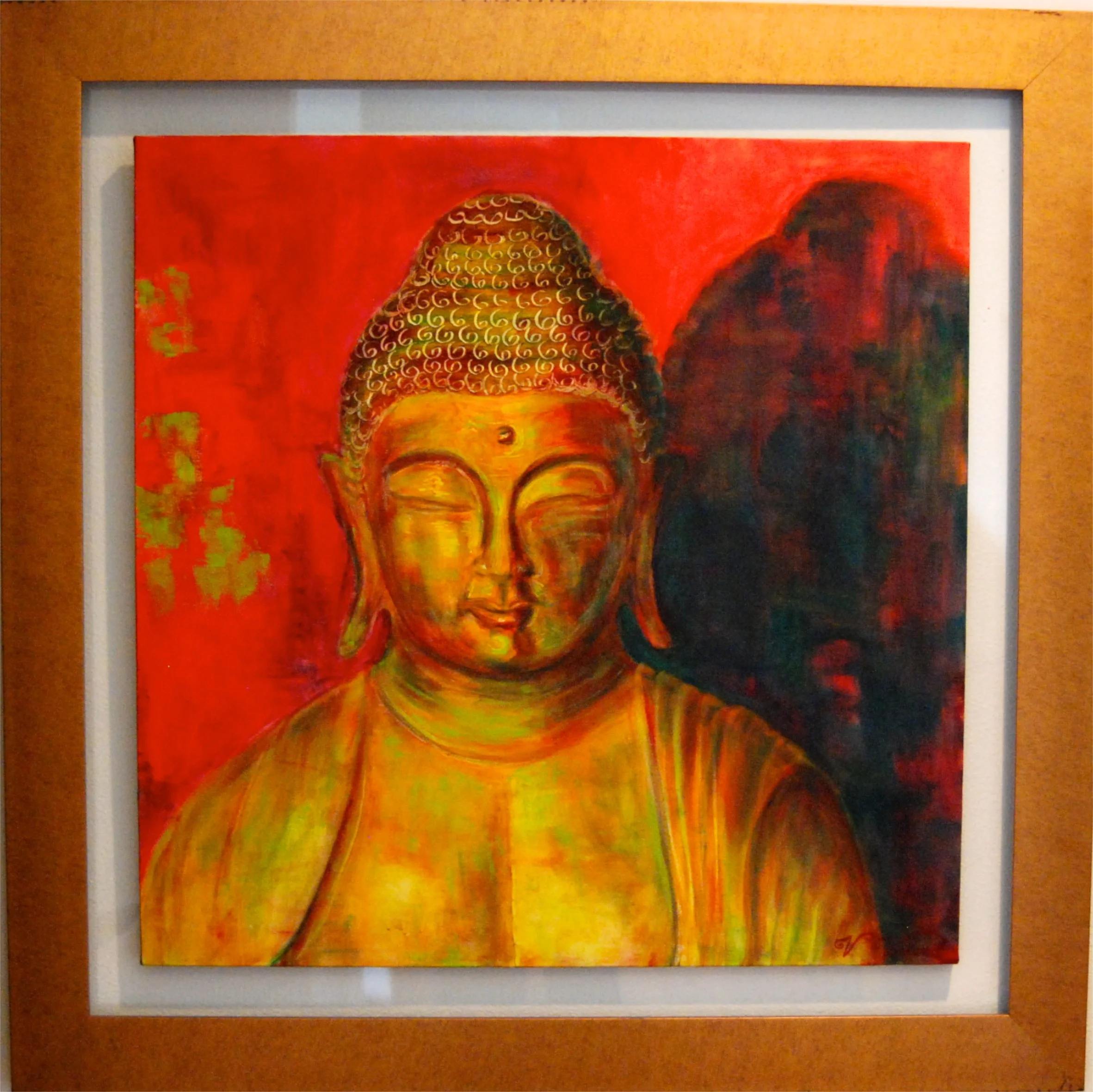 "Happy Buddha" “Buda Feliz” 165,000 (included see through methacrylate & golden wood frame) 80 x 80 cm (31.5 x 31.5 ") (including frame) oil on canvas