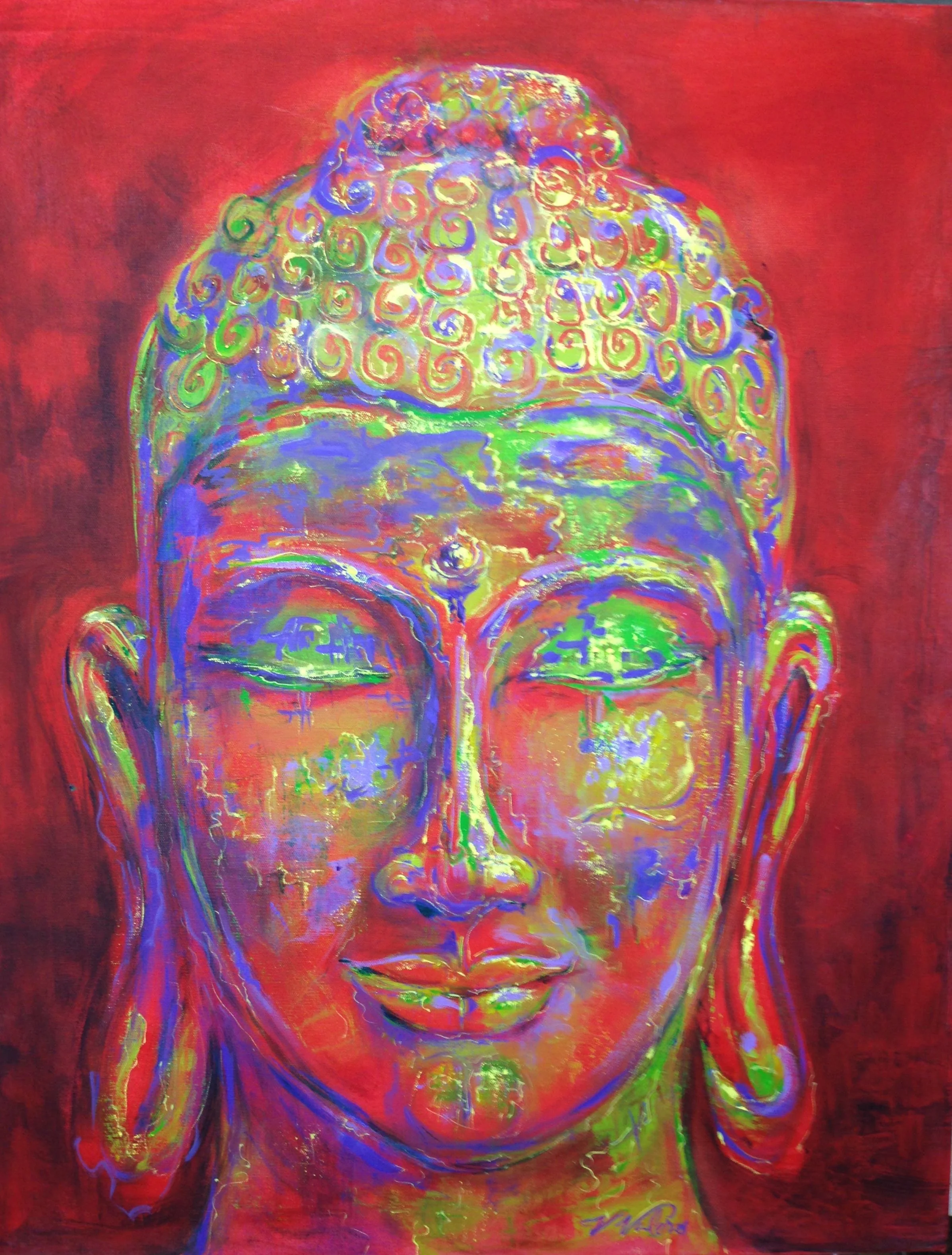 "Buddha in Red I" “Buda en Rojo I” SOLD 76 x 60 cm (30 x 24 ") mixed media on canvas