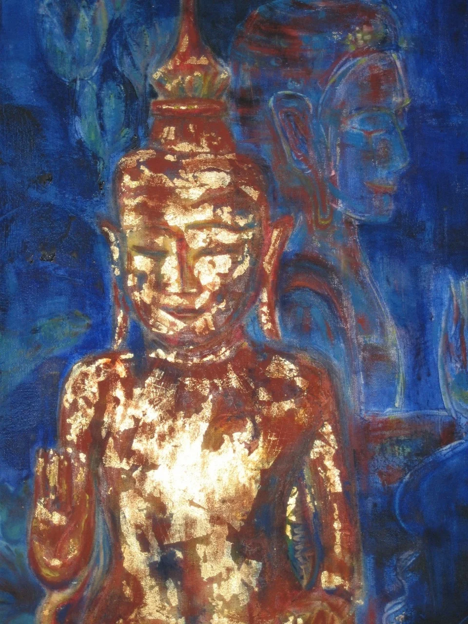 "Buddha Reflection" “Reflejo de Buda” SOLD 61 x 46 cm (24 x 18 ") oil and gold sheet on canvas