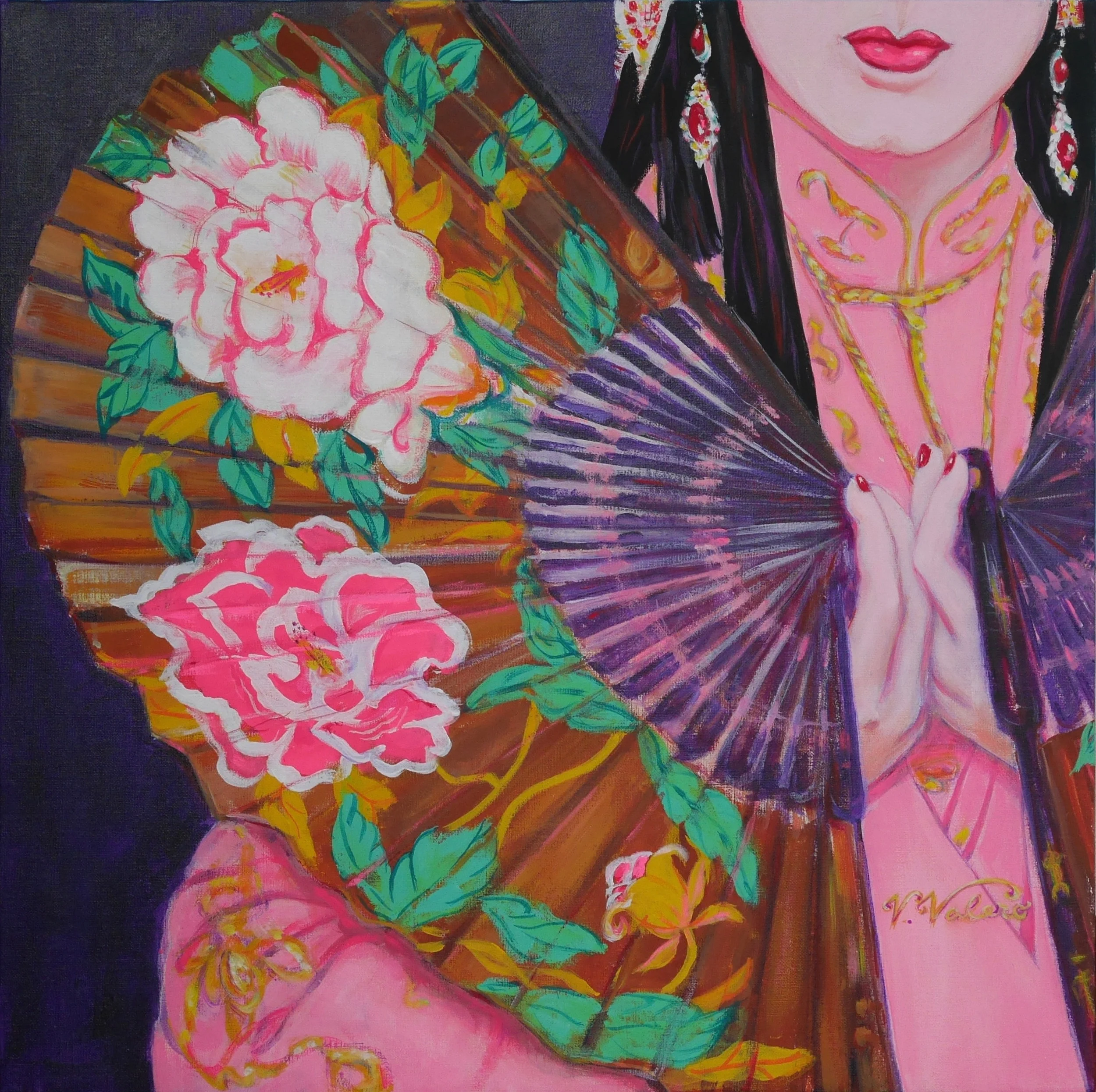 "Fan Dance" "Baile del Abanico" 155,000 Yen 53 x 53 cm (21 x 21") acrylic on canvas