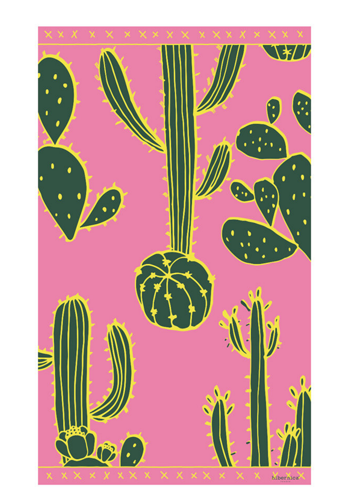 Cactus Field Vinyl Floor Mat - Green/Pink