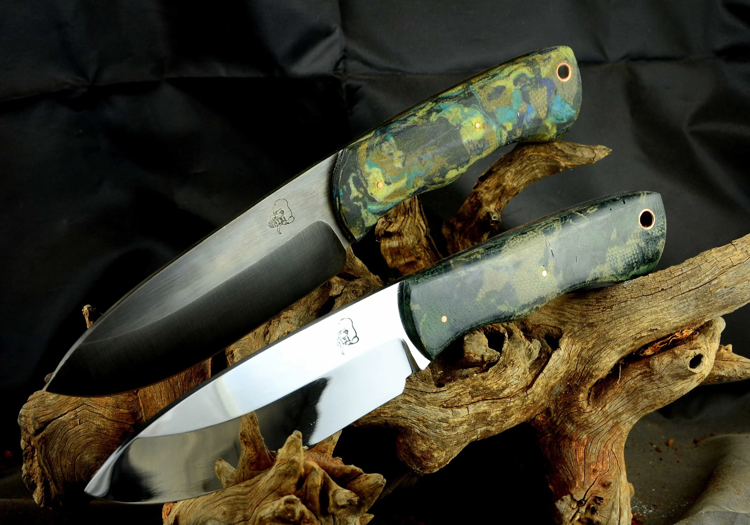 Drop point hunters with camo Micarta scales