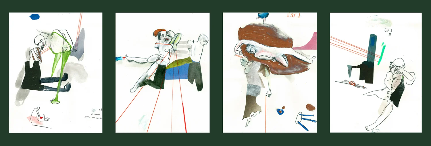 a thin red line _ drawing series, 2011 _ pencil, oilcrayons, collage on paper, 35,5x27 cm