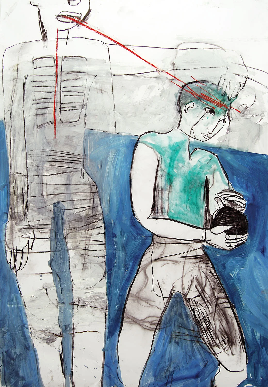 Führung, 2009 _ oil, charcoal on paper, 200x133 cm