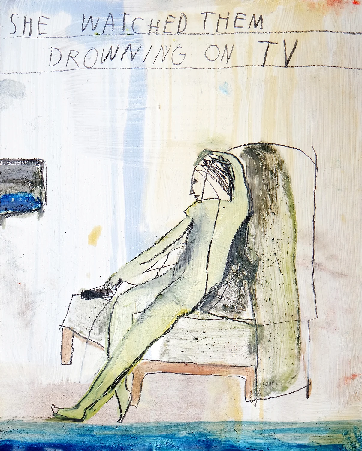 she watched them drowning on TV, 2017 _ oil, graphite on hardplate, 30x24 cm