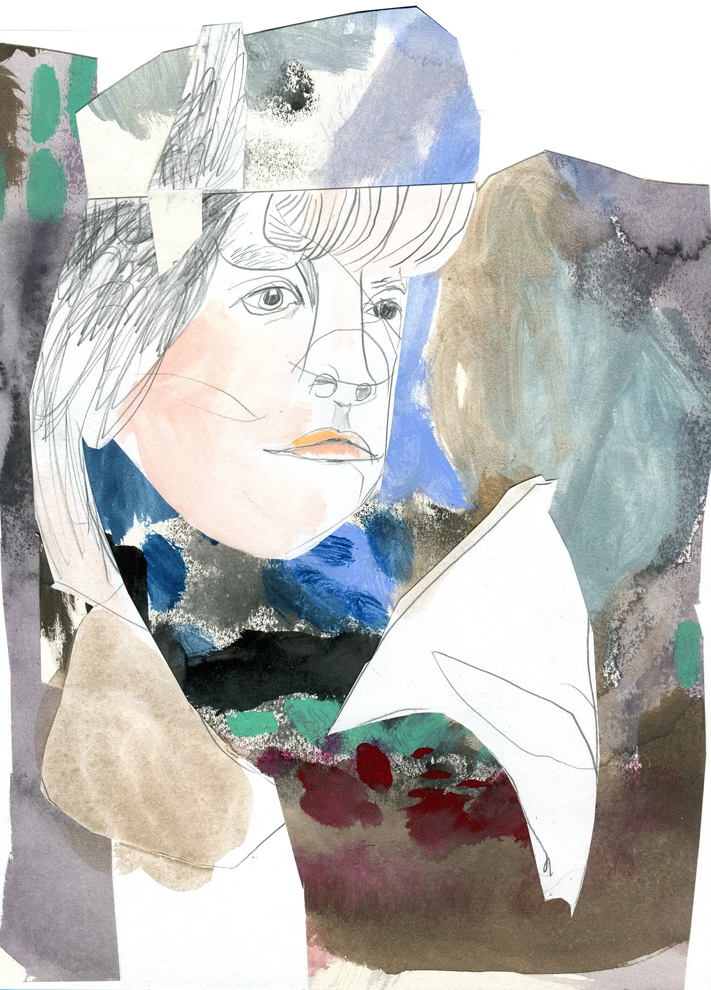 watching, 2026 _ pencil, watercolour, collage on paper _ 28x21cm