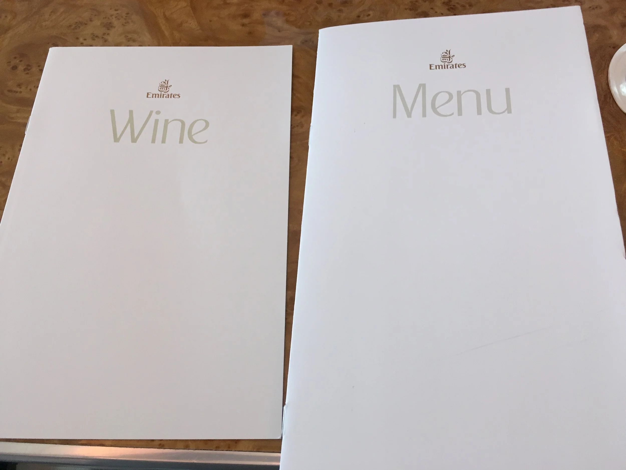 Wine and food menu