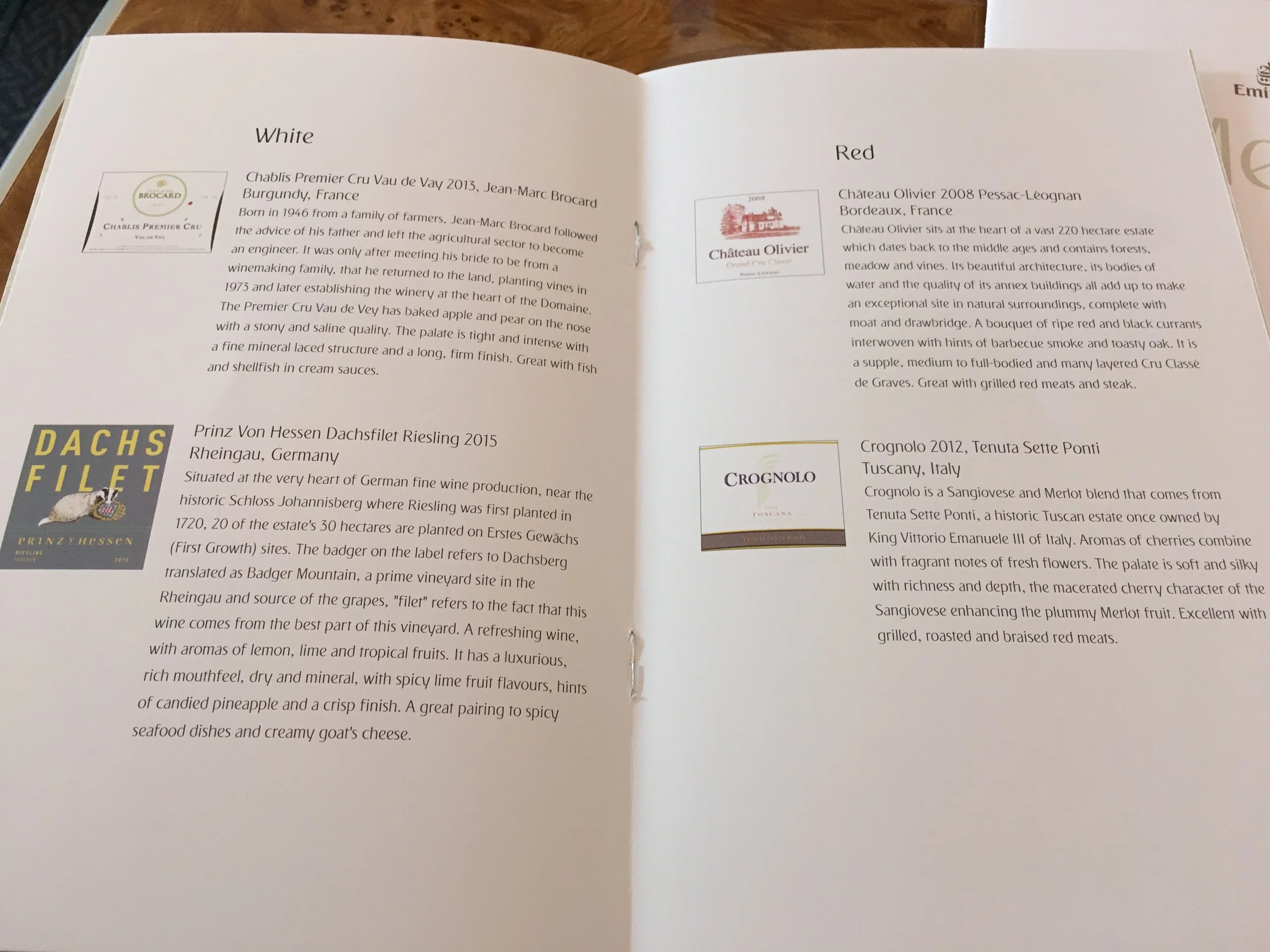 Wine menu