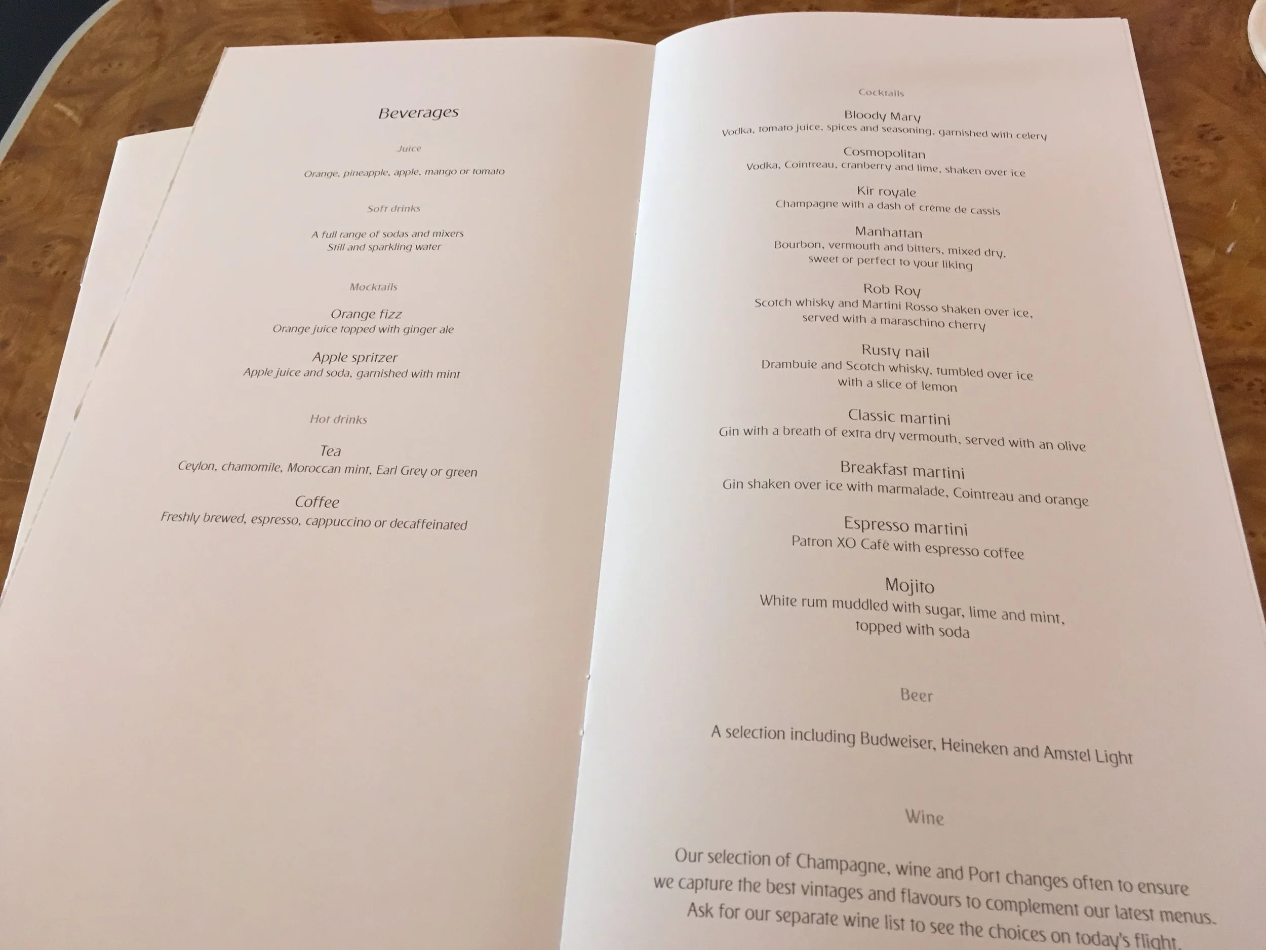Other drinks menu
