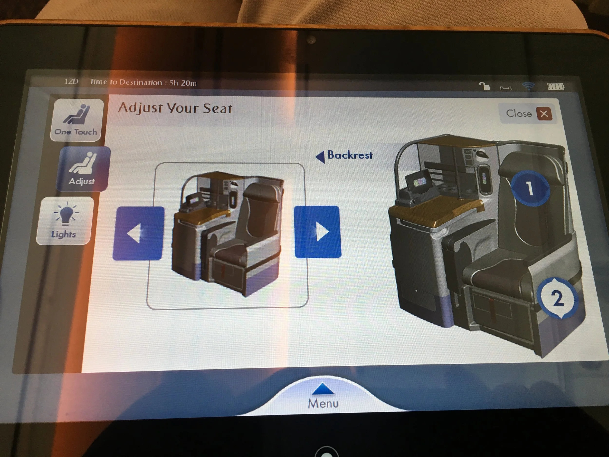 The seat is also adjustable via the tablet. This worked pretty well. The tablet was not as responsive as an iPad, but still ok.