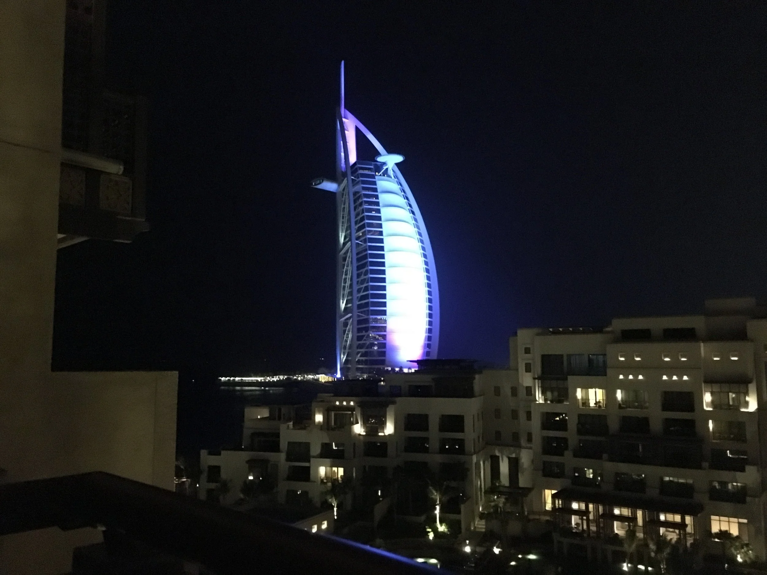Night view from our balcony - more impressive would be a moving image of the ever changing colors of the Burj