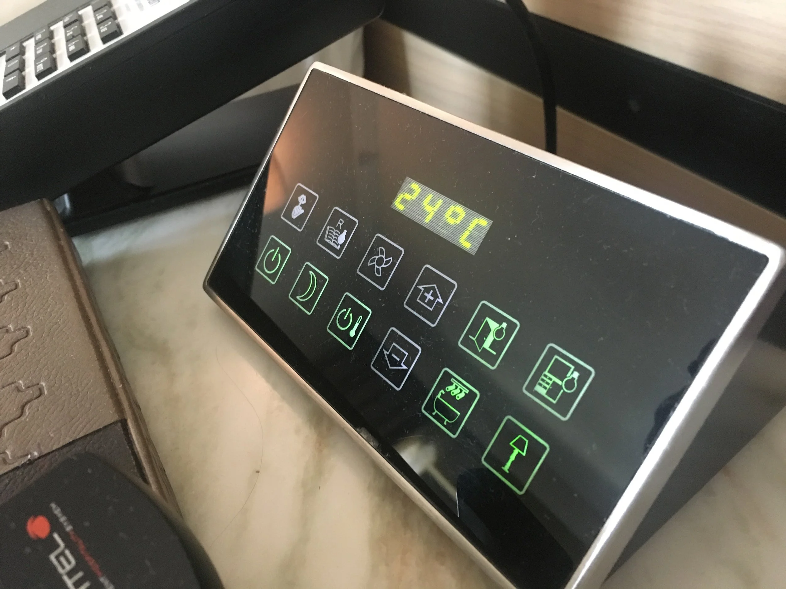 The same controls for lights and AC as next to the entrance also conveniently located near the bed